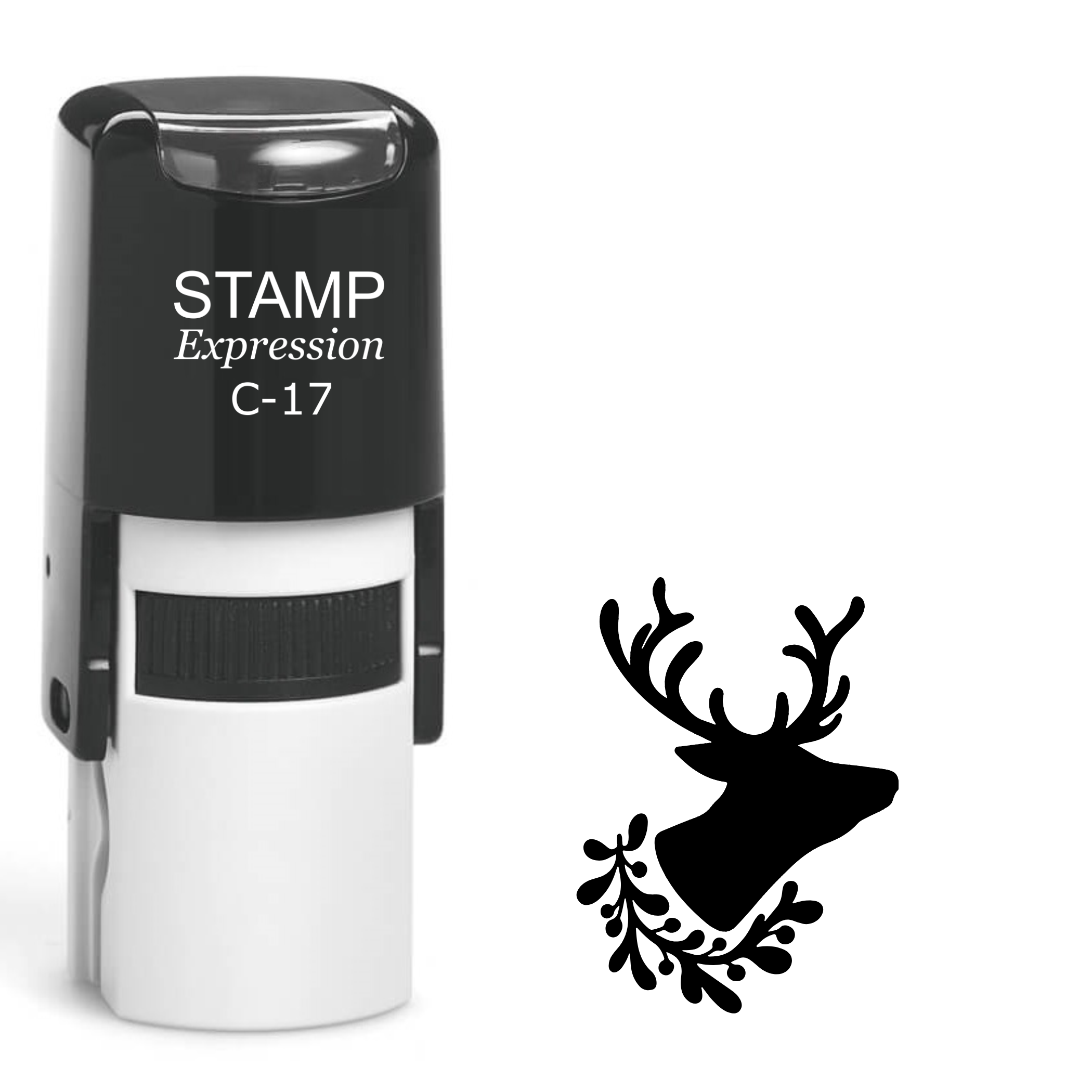 Deer silhouette profile with holly berry Christmas Self Inking Rubber Stamp (SH-64169)
