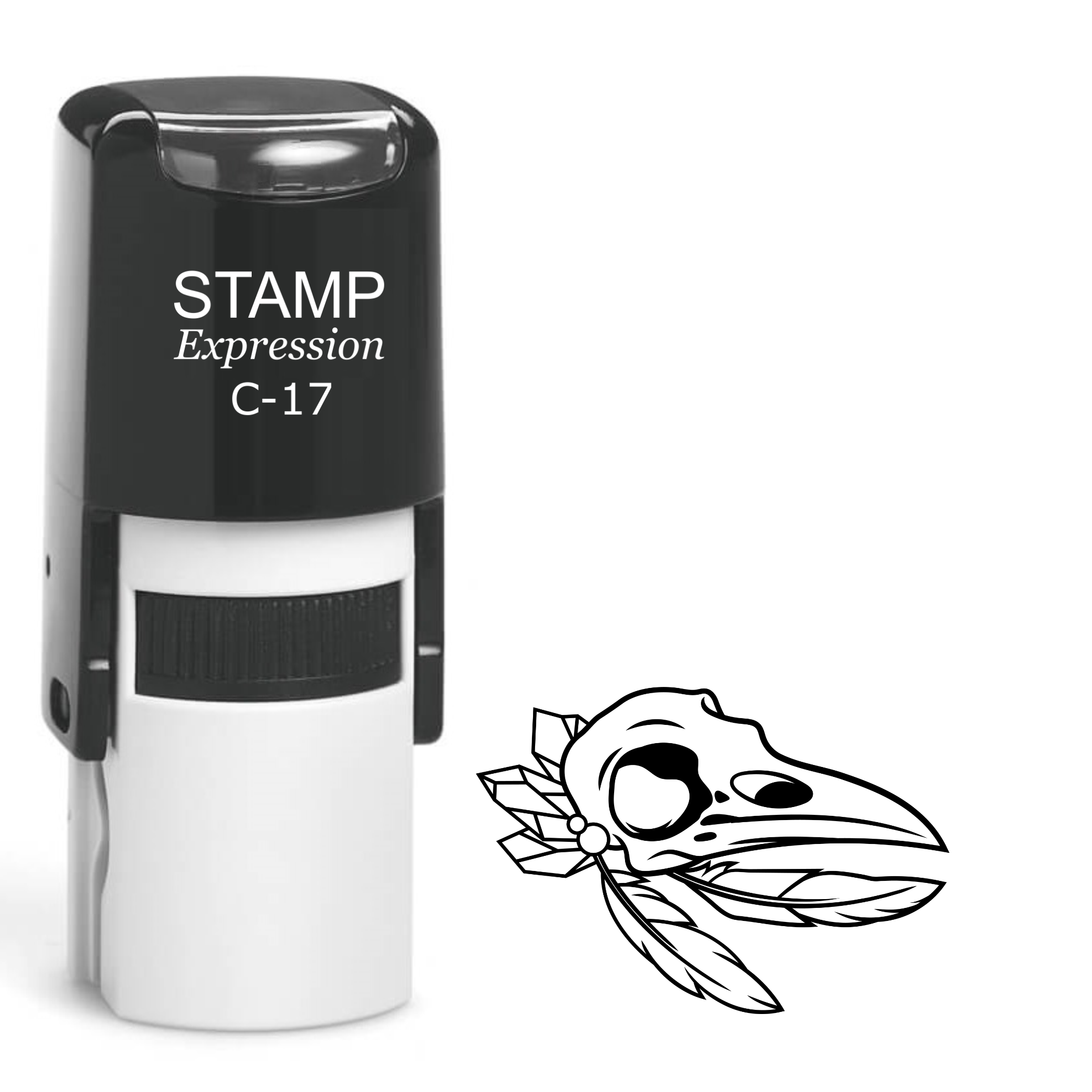Crow skull with feathers Self Inking Rubber Stamp (SH-64190)