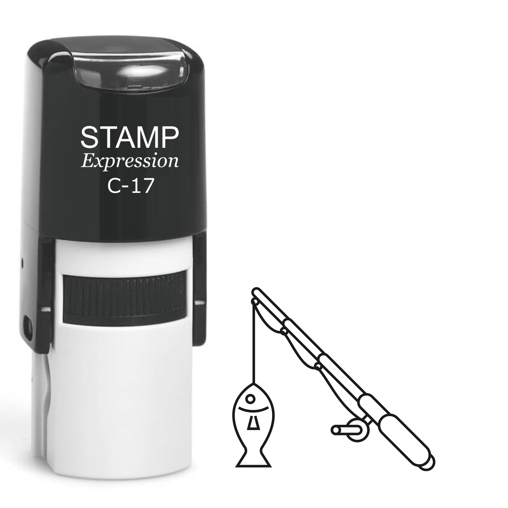 Fishing pole with fish Self Inking Rubber Stamp (SH-64193)