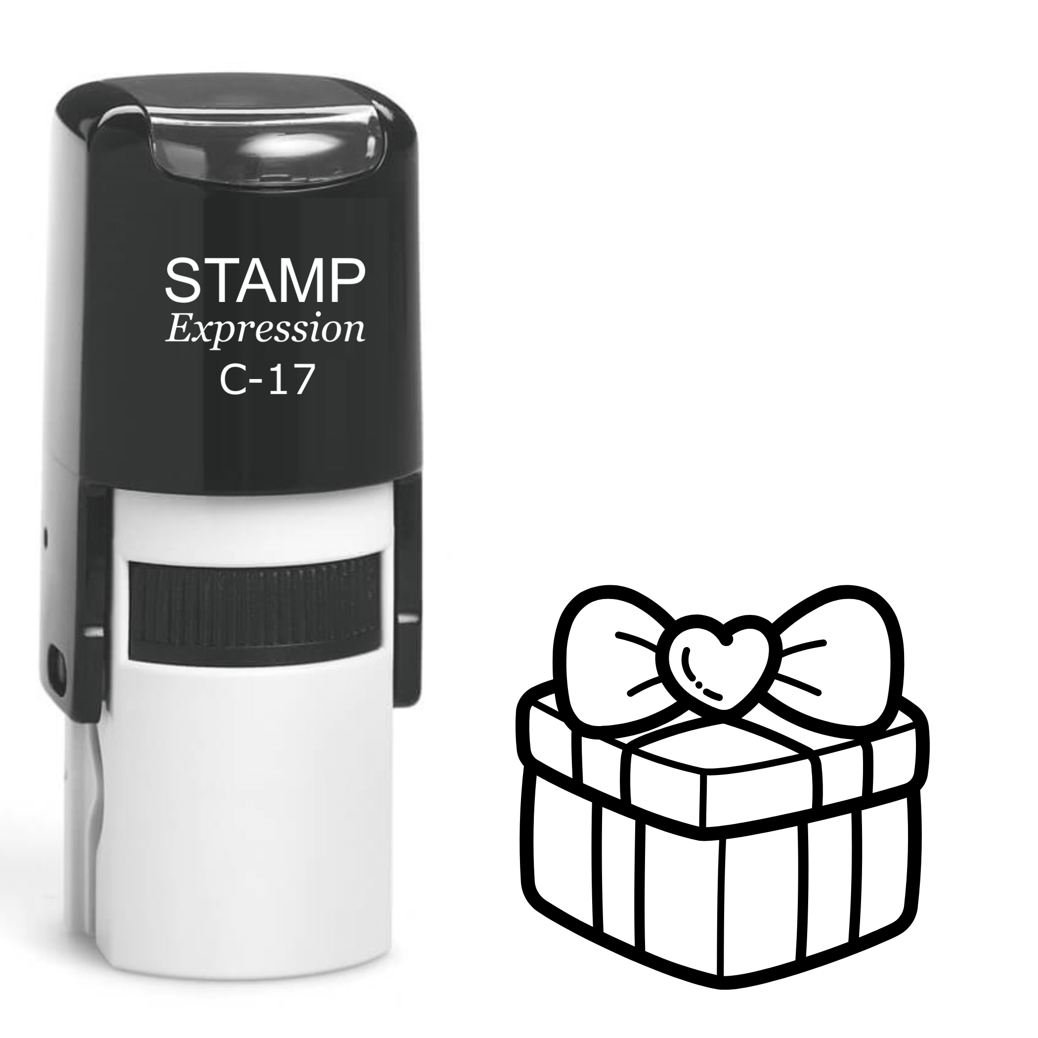 Gift box with large bow and heart Self Inking Rubber Stamp (SH-64238)