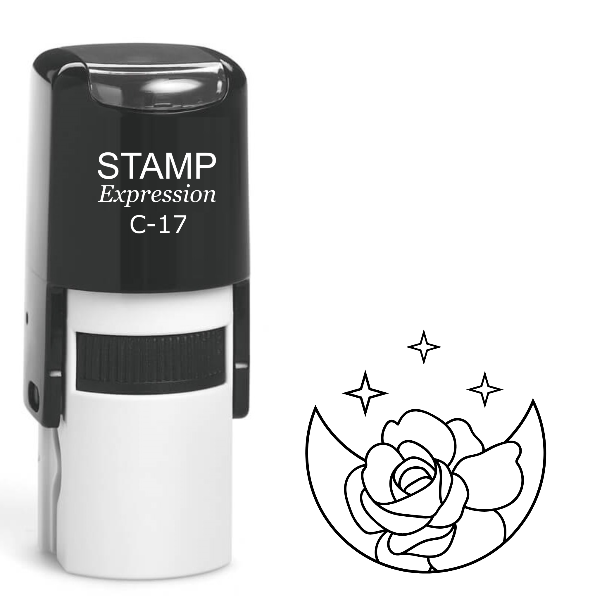 Crescent moon with large rose and diamonds Self Inking Rubber Stamp (SH-64254)