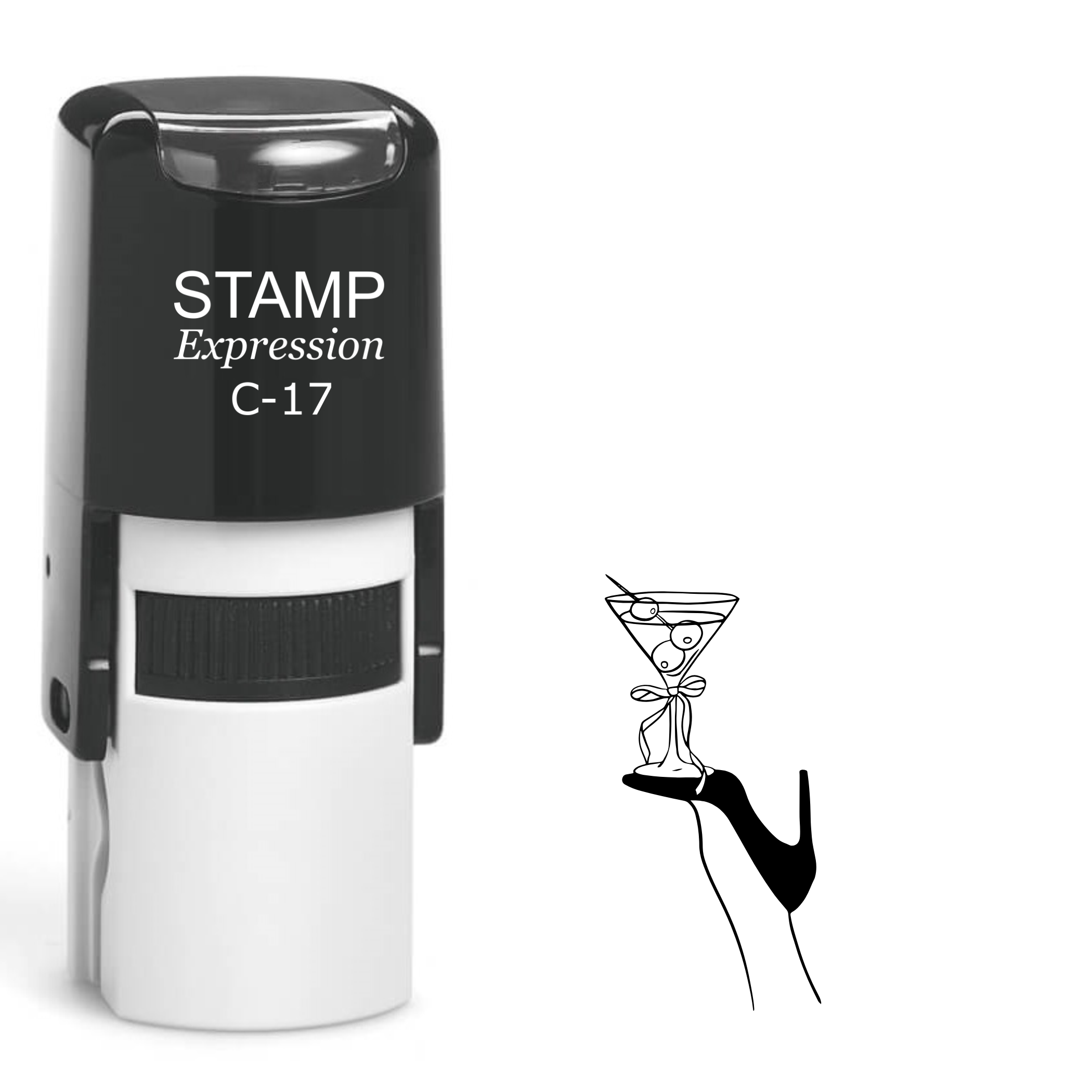 Martini glass on top of a stiletto Self Inking Rubber Stamp (SH-64279)