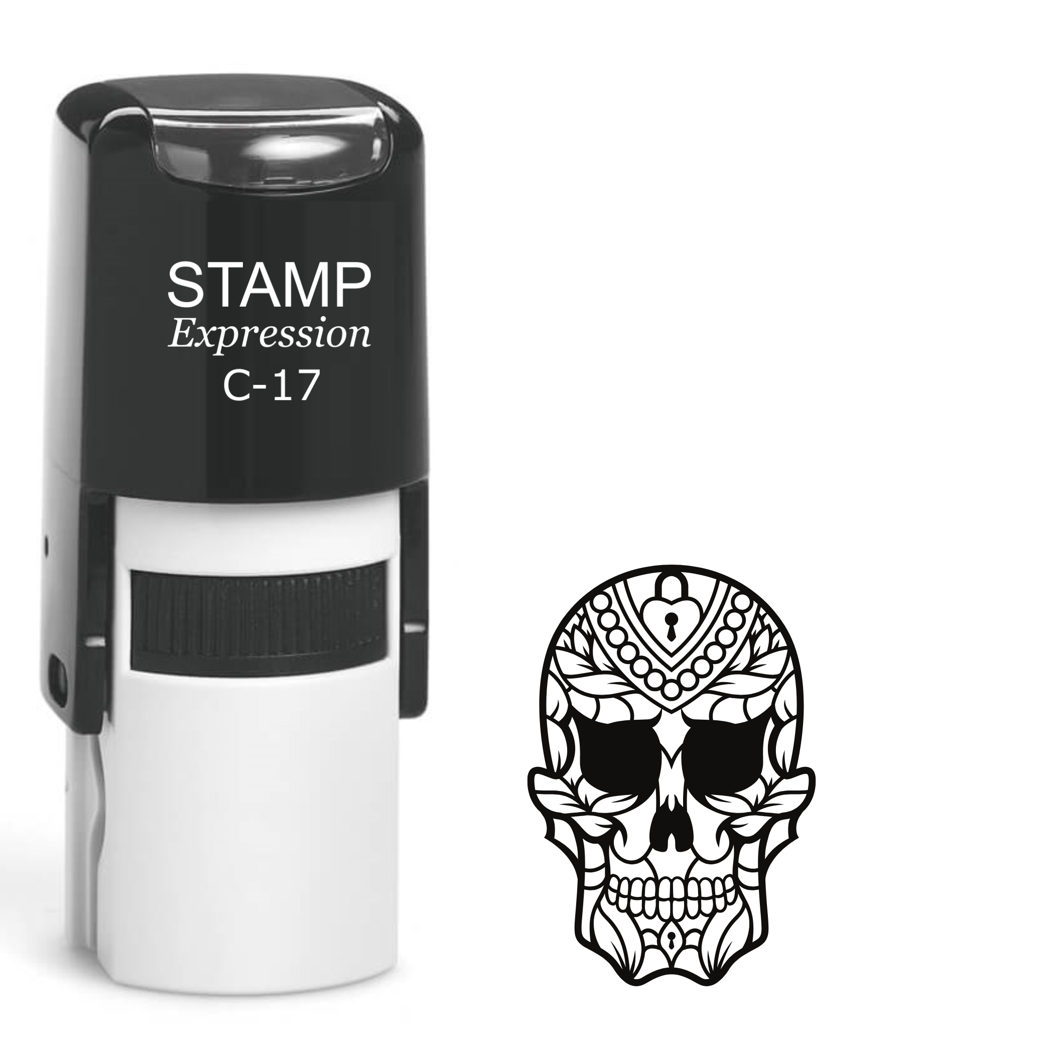 Sugar skull outline with lock Self Inking Rubber Stamp (SH-64305)
