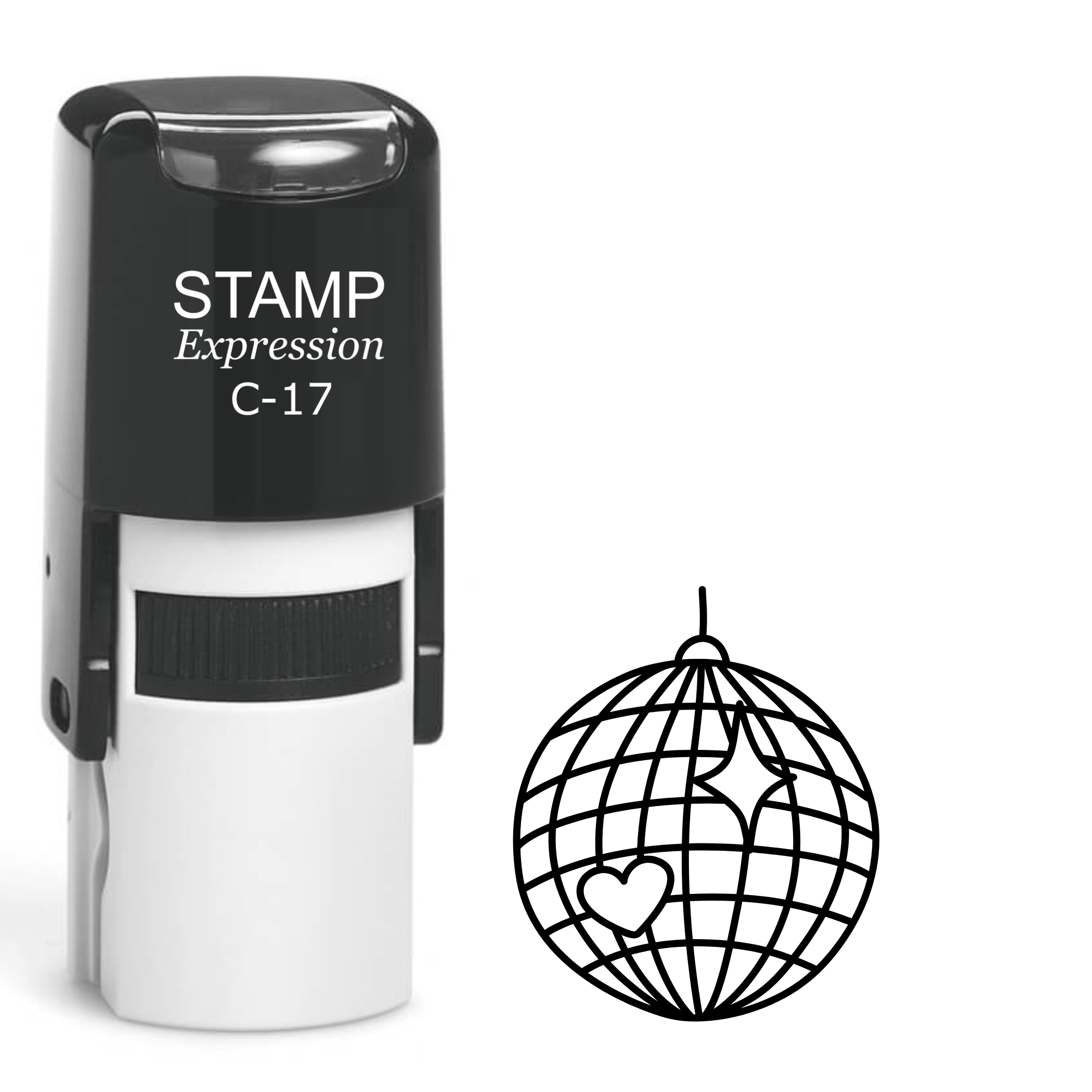 Disco ball with sparkle and a heart Self Inking Rubber Stamp (SH-64317)