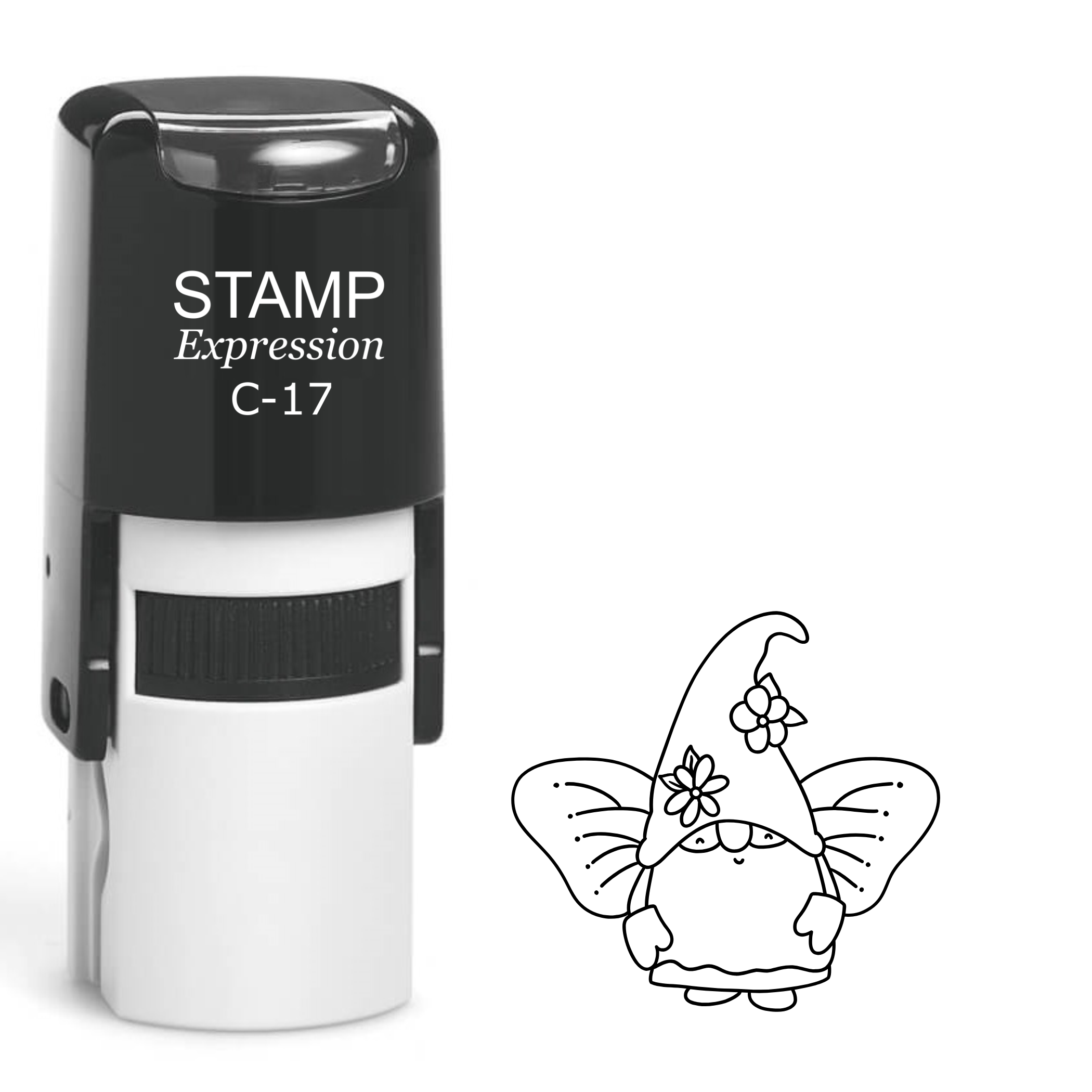 Butterfly gnome with two flowers and hat Self Inking Rubber Stamp (SH-64345)