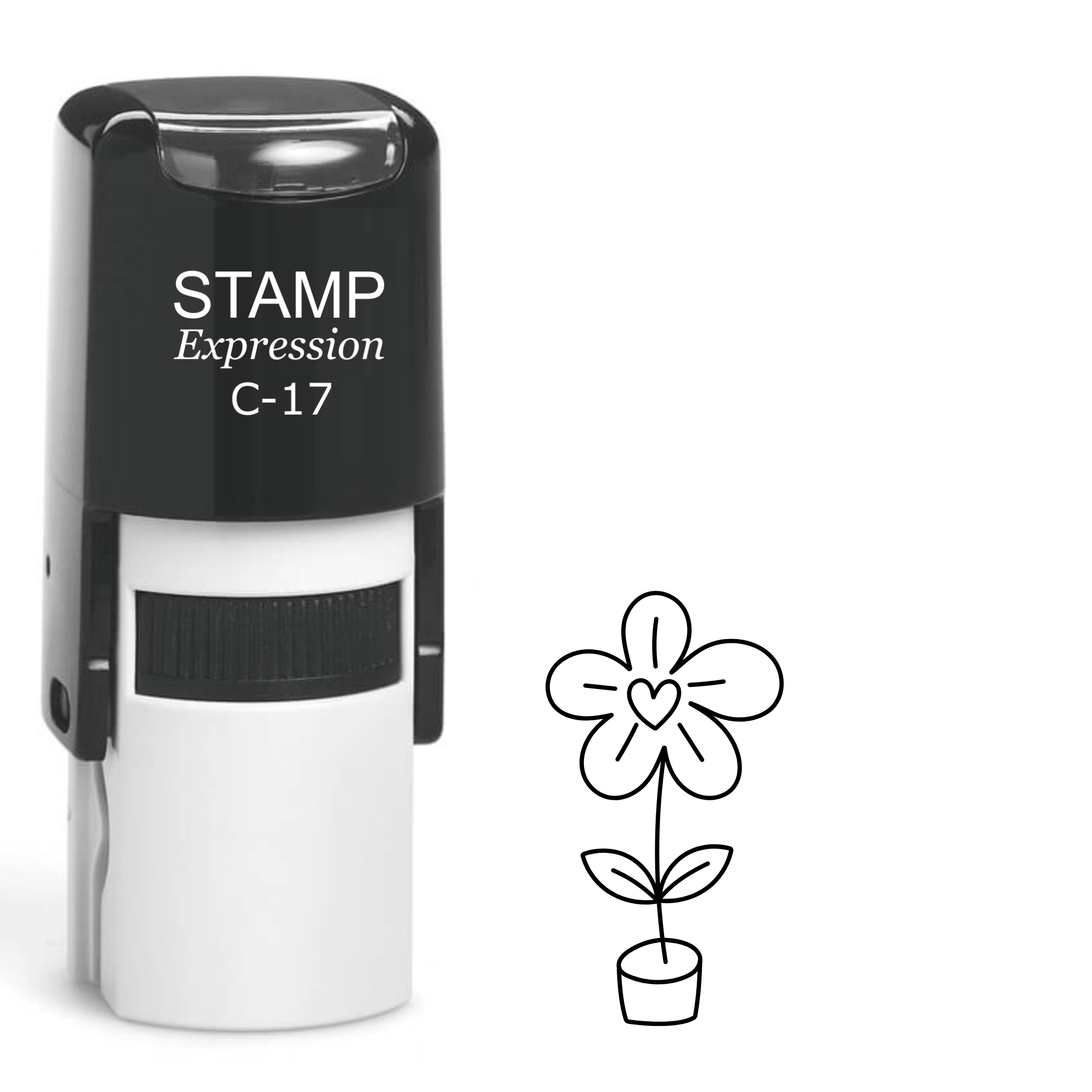 Flower in a pot with a heart in the middle Self Inking Rubber Stamp (SH-64351)