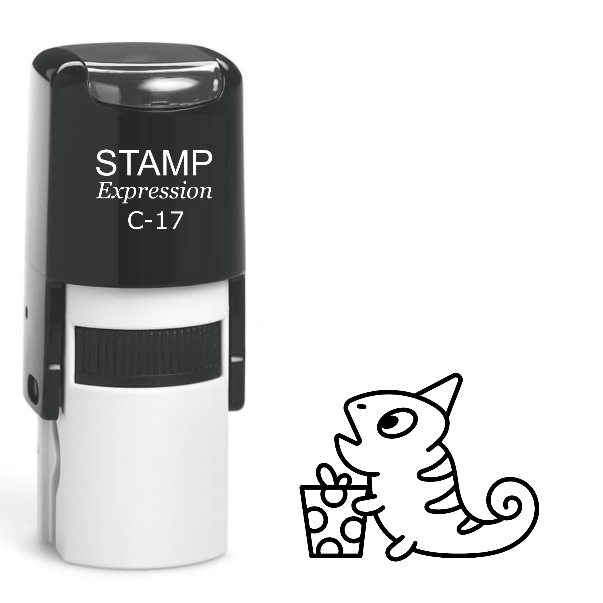Surprised baby chameleon with a present Self Inking Rubber Stamp (SH-64363)