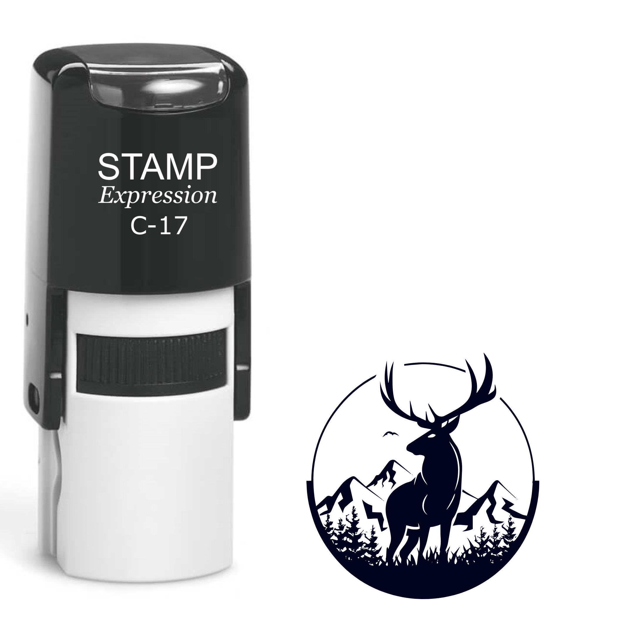 Buck in the mountains in a circle Self Inking Rubber Stamp (SH-64383)