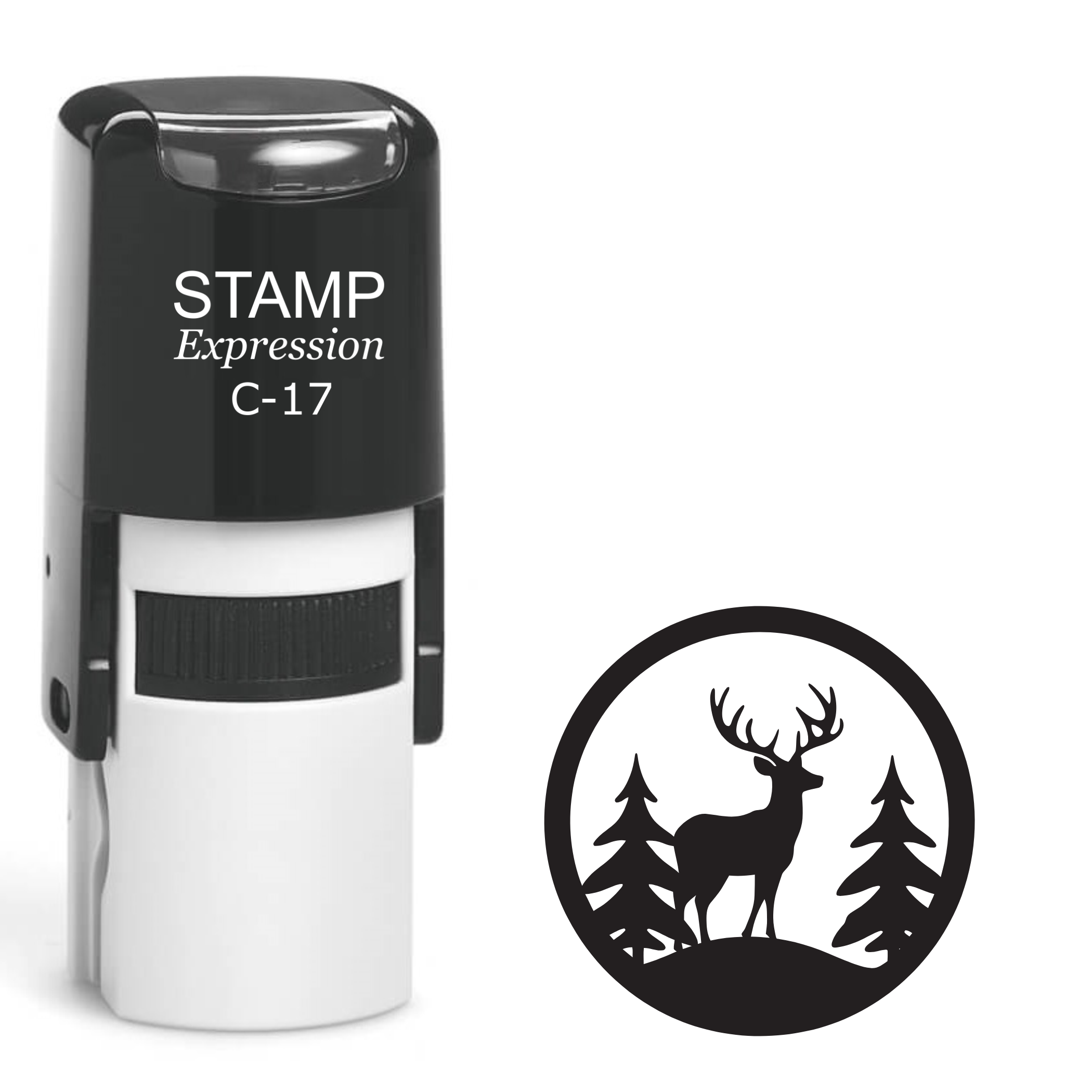 Deer with two trees in a circle Self Inking Rubber Stamp (SH-64384)