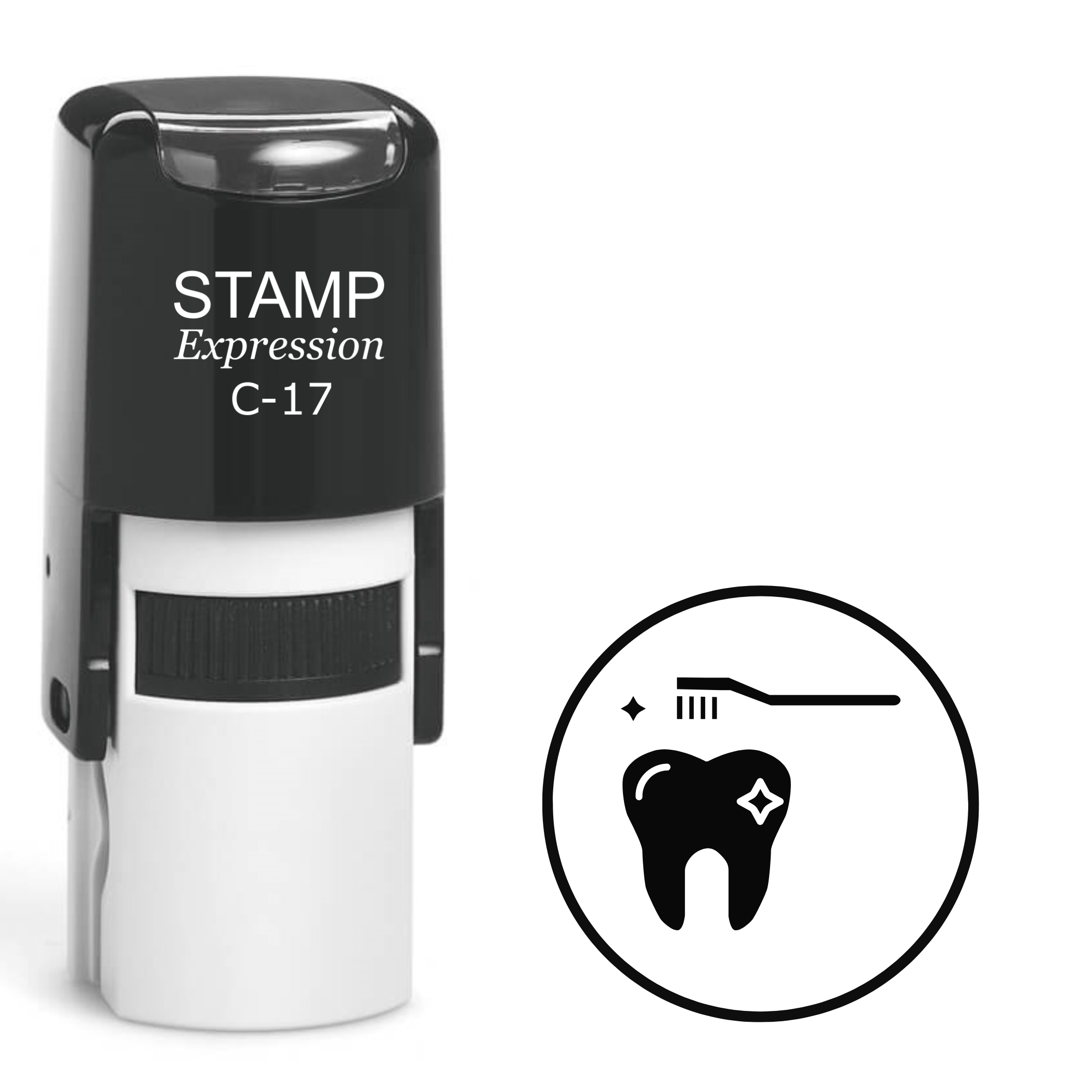 Sparkling tooth with brush and circle Self Inking Rubber Stamp (SH-64518)