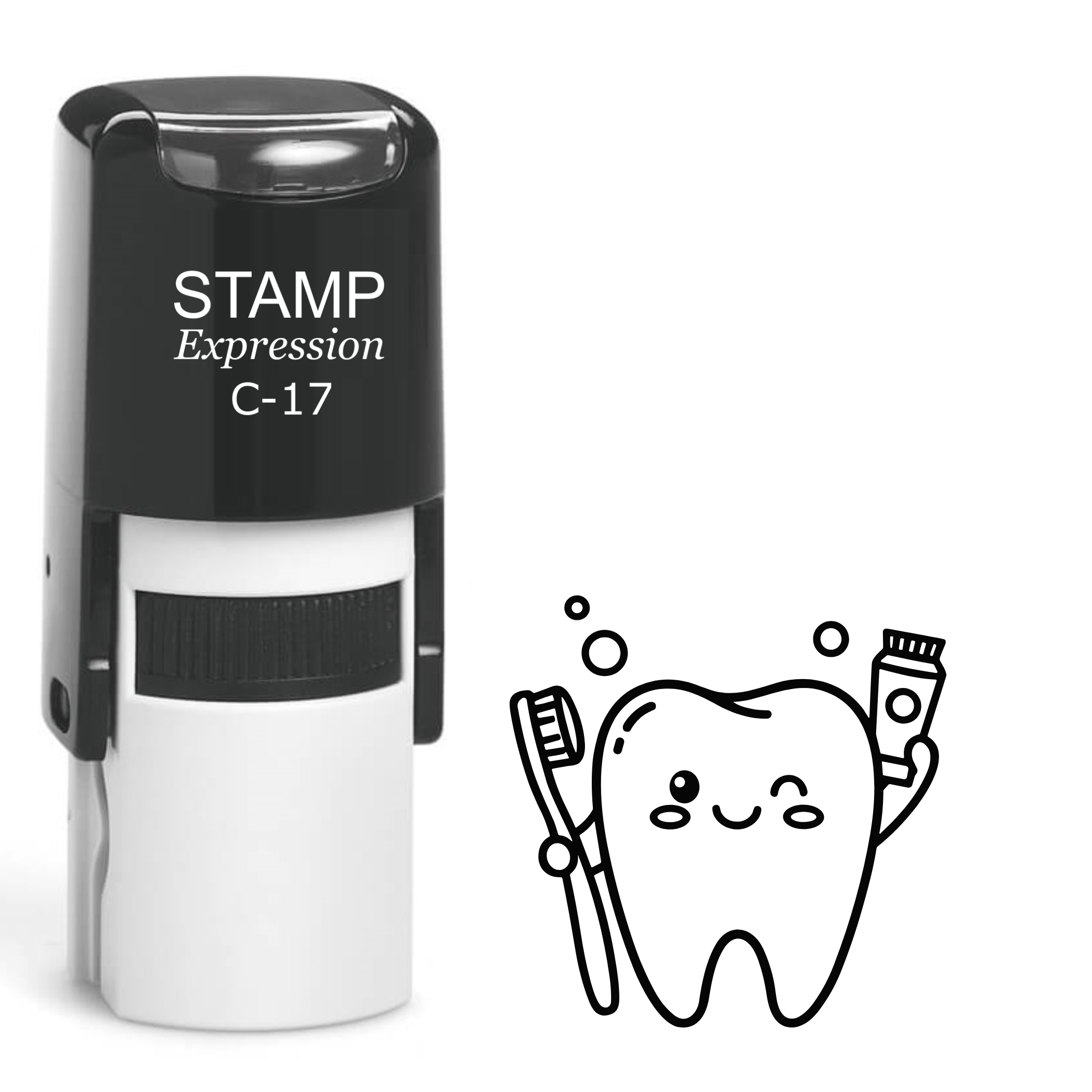 Kawaii winking tooth with toothbrush and toothpaste Self Inking Rubber Stamp (SH-64524)