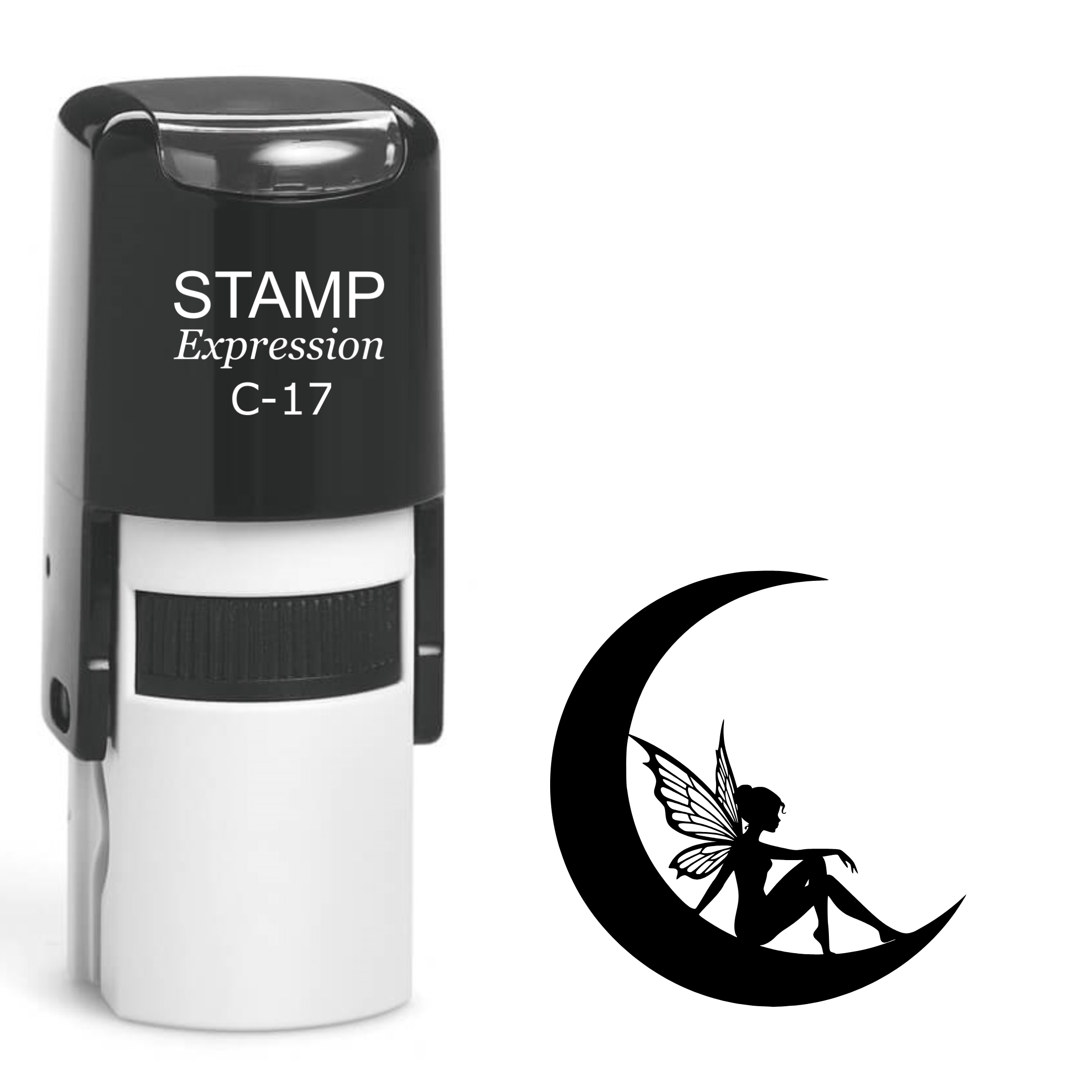 Sitting ornate fairy on the moon Self Inking Rubber Stamp (SH-64539)