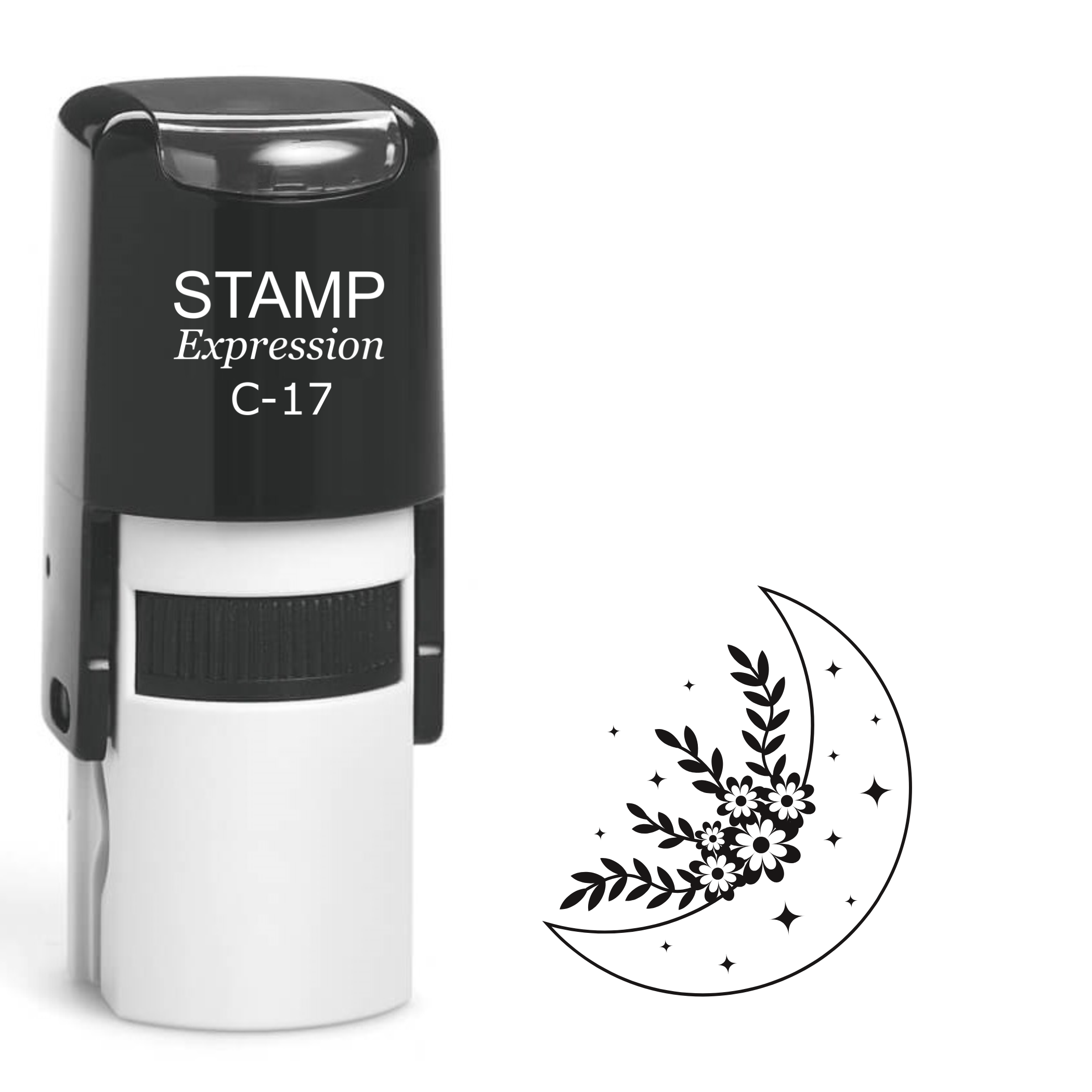 Crescent moon outline with flowers and vines Self Inking Rubber Stamp (SH-64555)