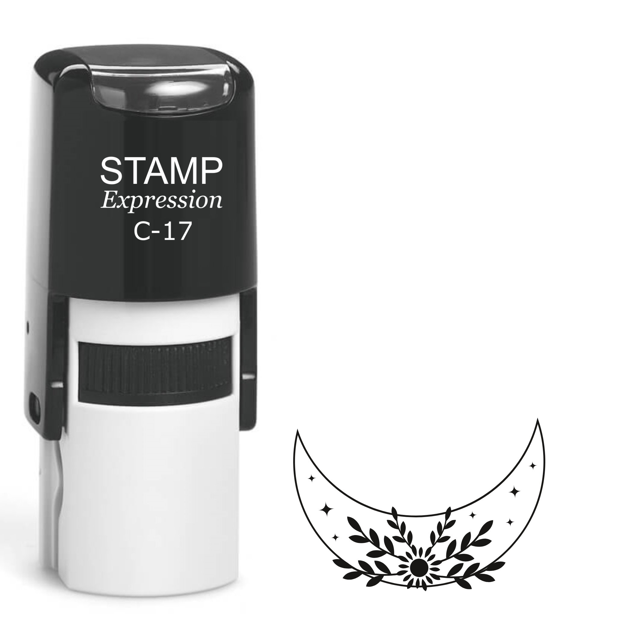 Half moon with flowers and vines Self Inking Rubber Stamp (SH-64556)