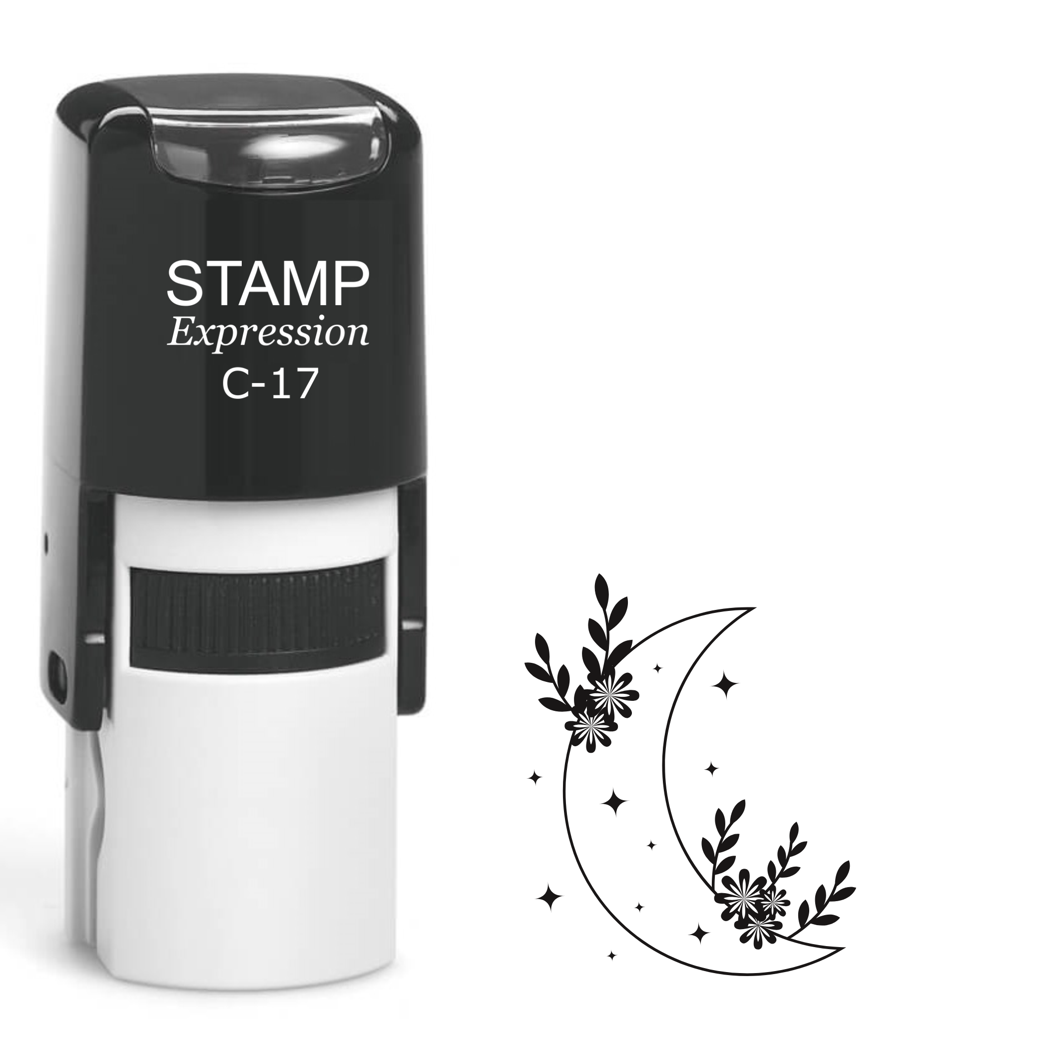 Crescent moon with top and bottom flowers Self Inking Rubber Stamp (SH-64557)