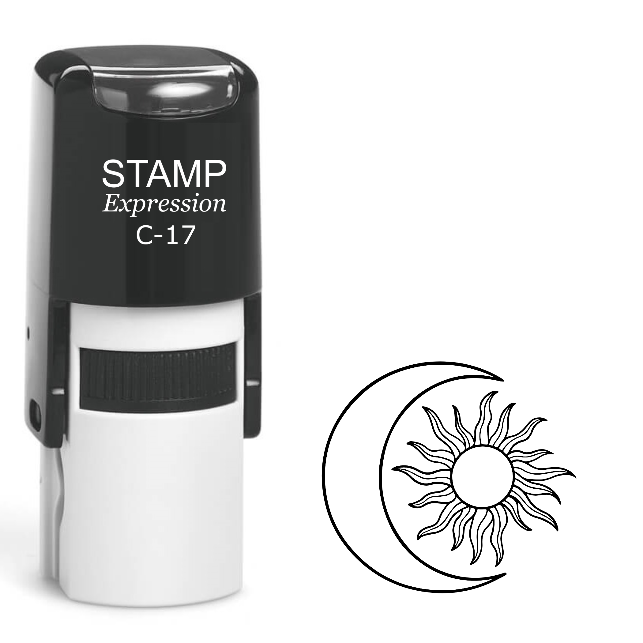 Crescent moon and sun outline Self Inking Rubber Stamp (SH-64558)