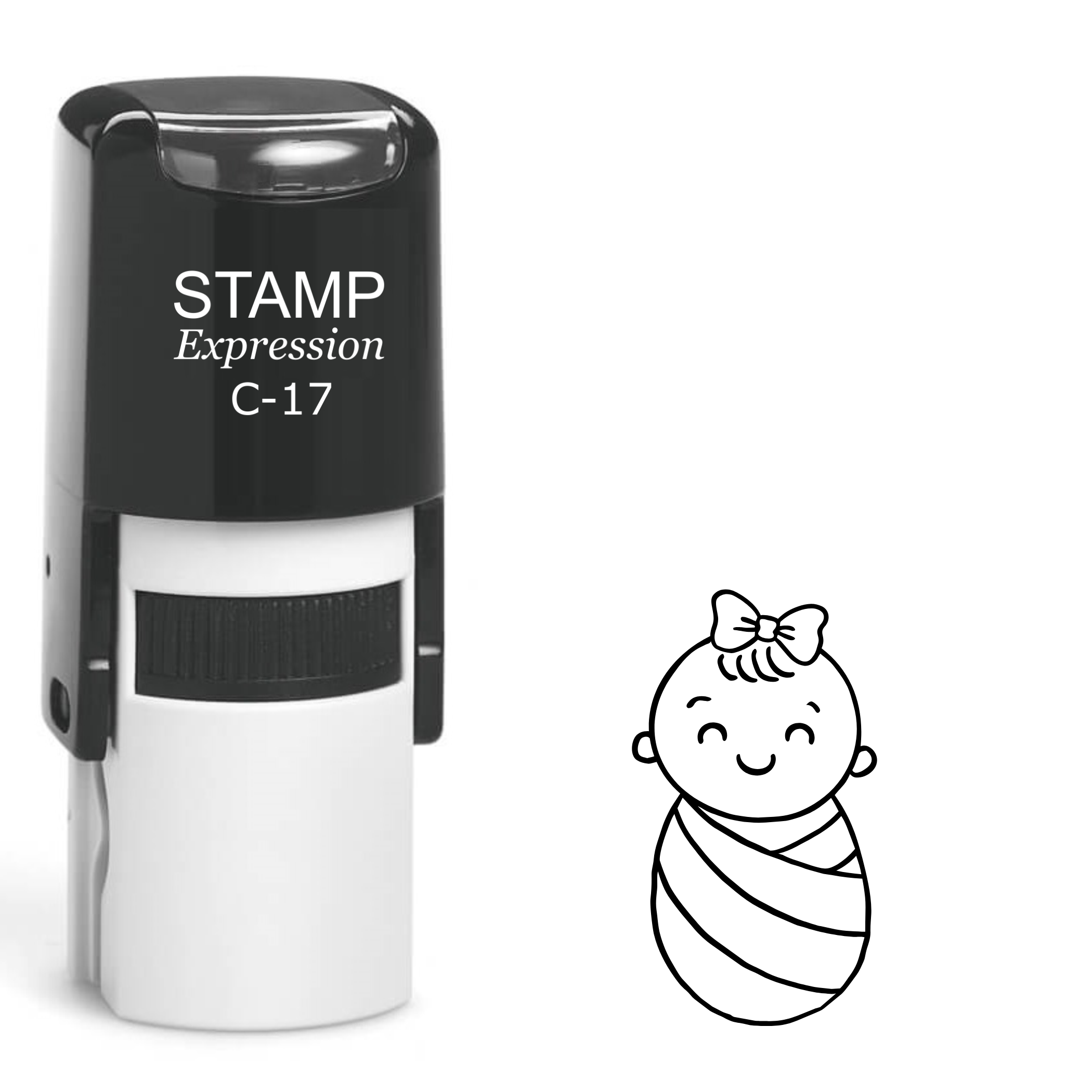Swaddled baby girl outline Self Inking Rubber Stamp (SH-64574)