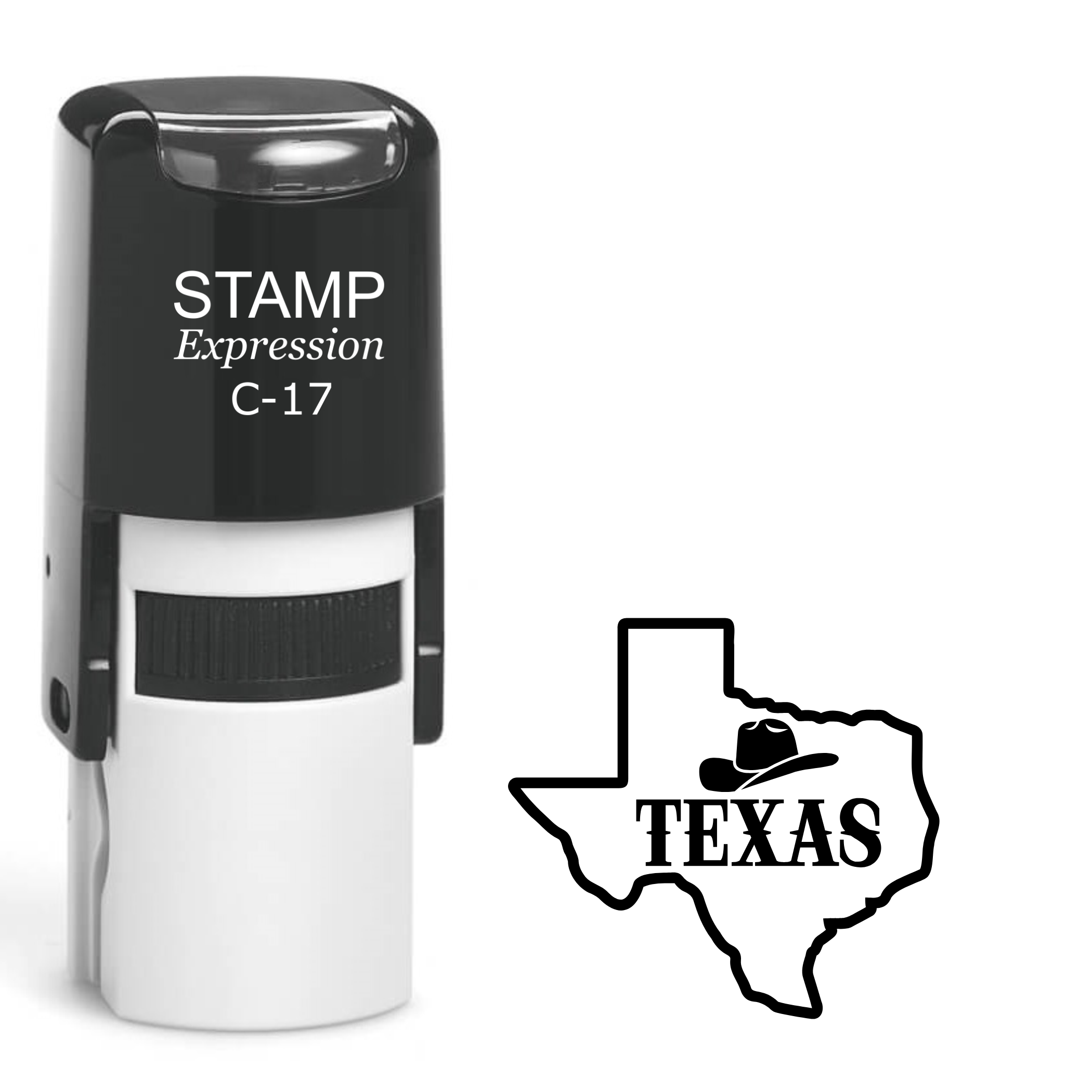 State of texas outline with cowboy hat Self Inking Rubber Stamp (SH-64618)