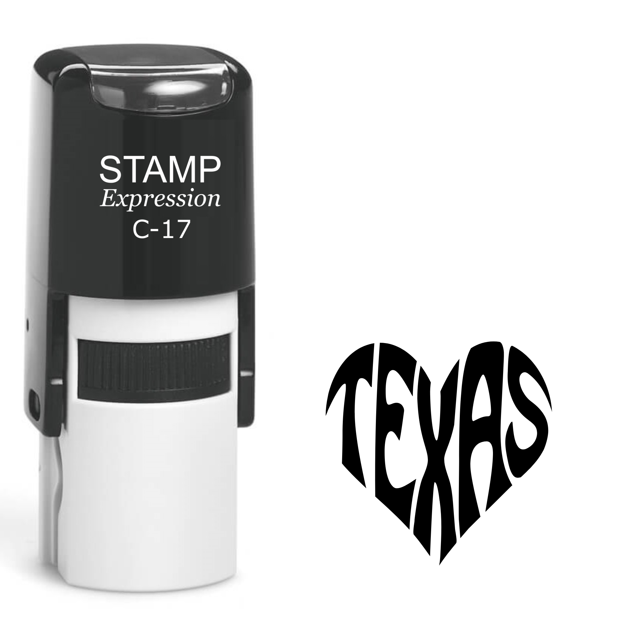 Texas heart shaped text Self Inking Rubber Stamp (SH-64625)