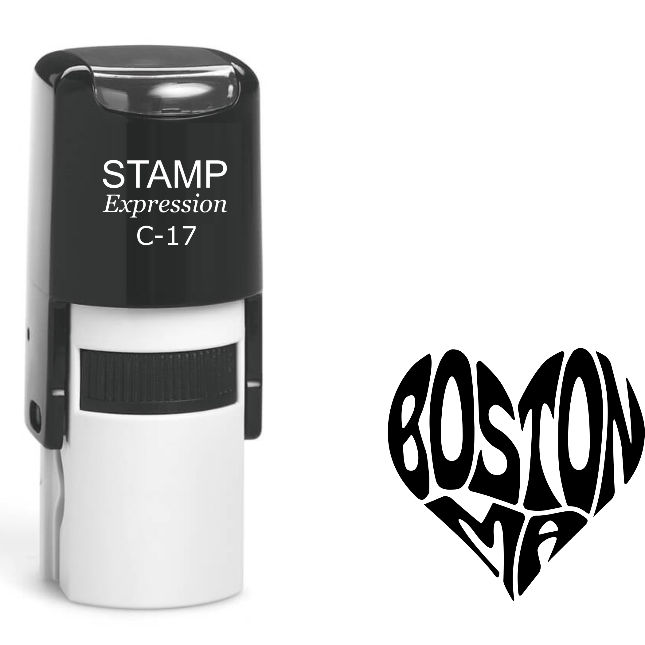 Boston ma heart shaped text massachusetts Self Inking Rubber Stamp (SH-64639)