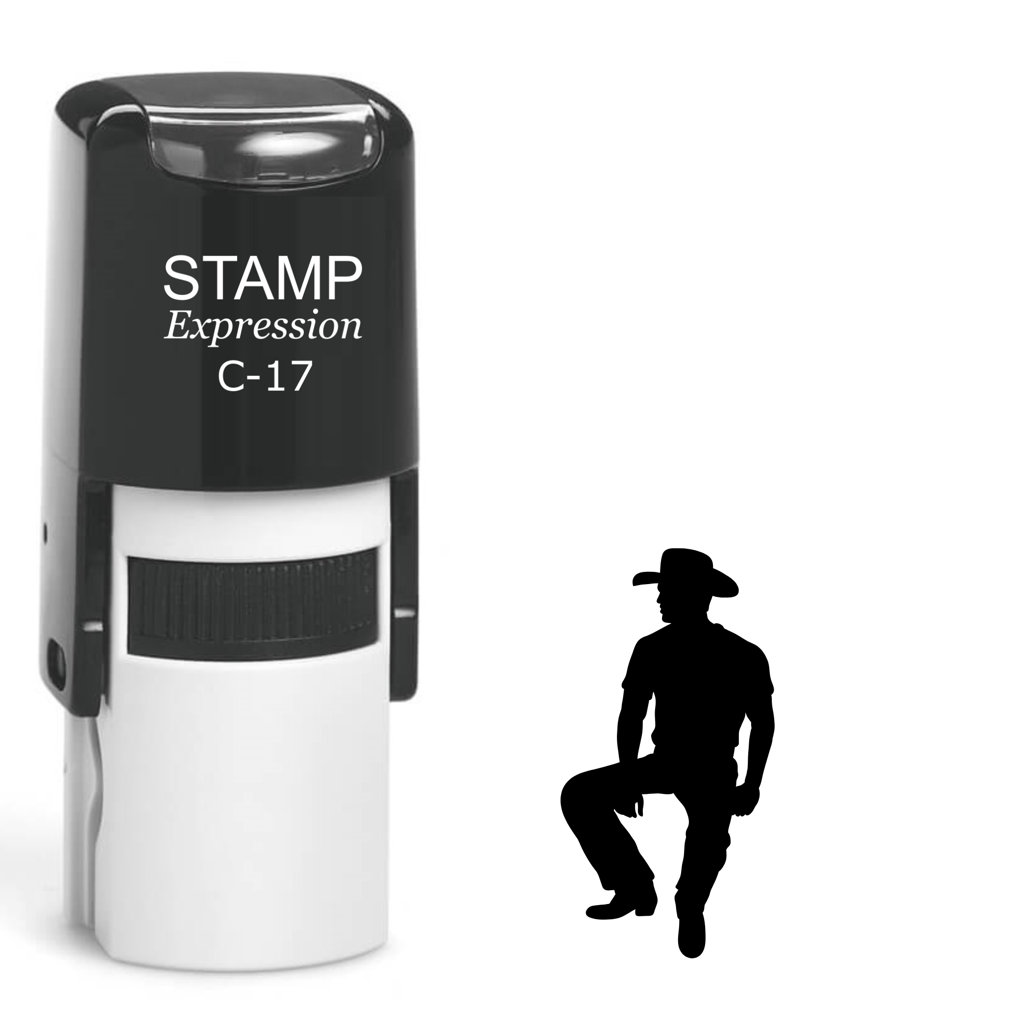 Sitting cowboy silhouette Self Inking Rubber Stamp (SH-64689)