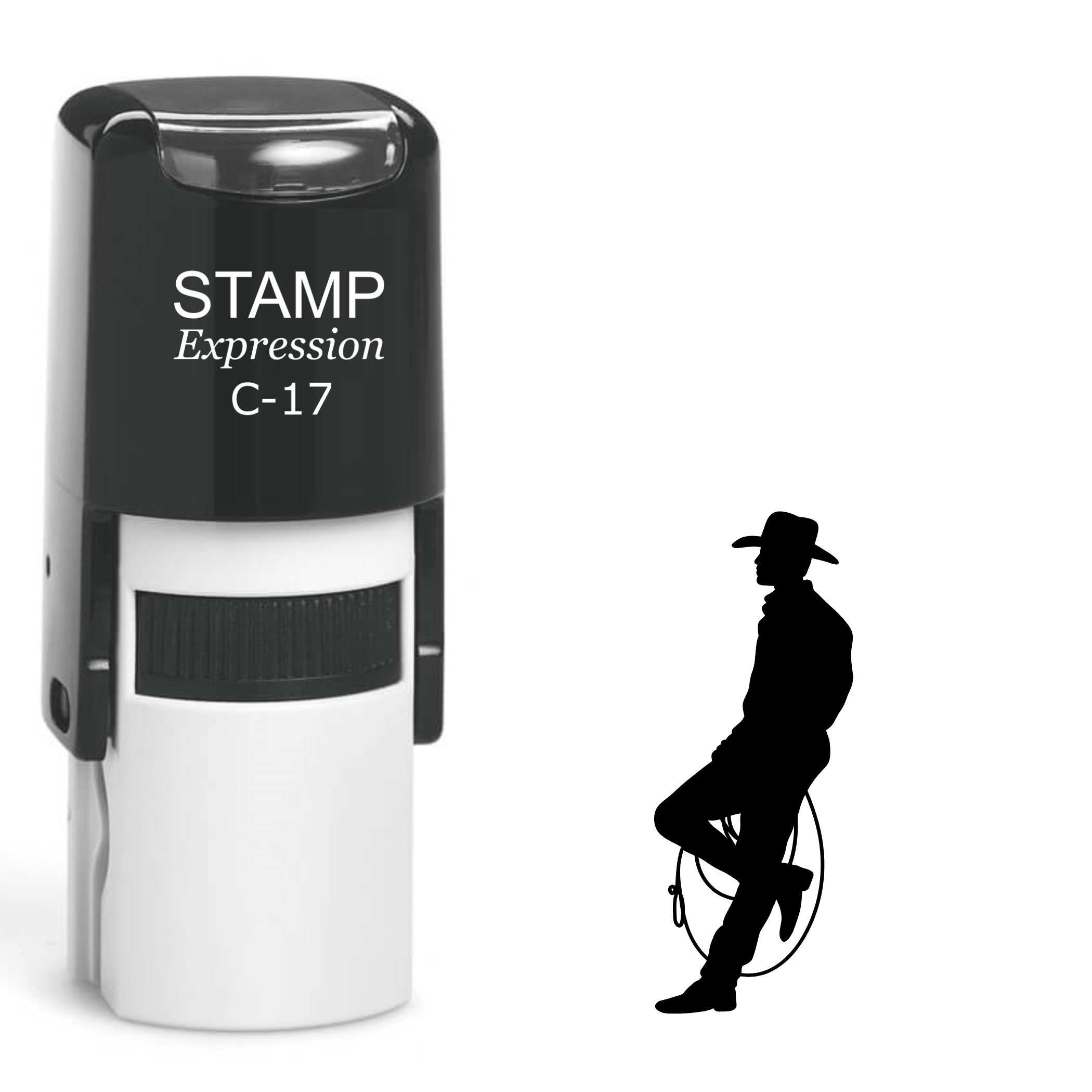 Leaning cowboy with lasso silhouette Self Inking Rubber Stamp (SH-64691)