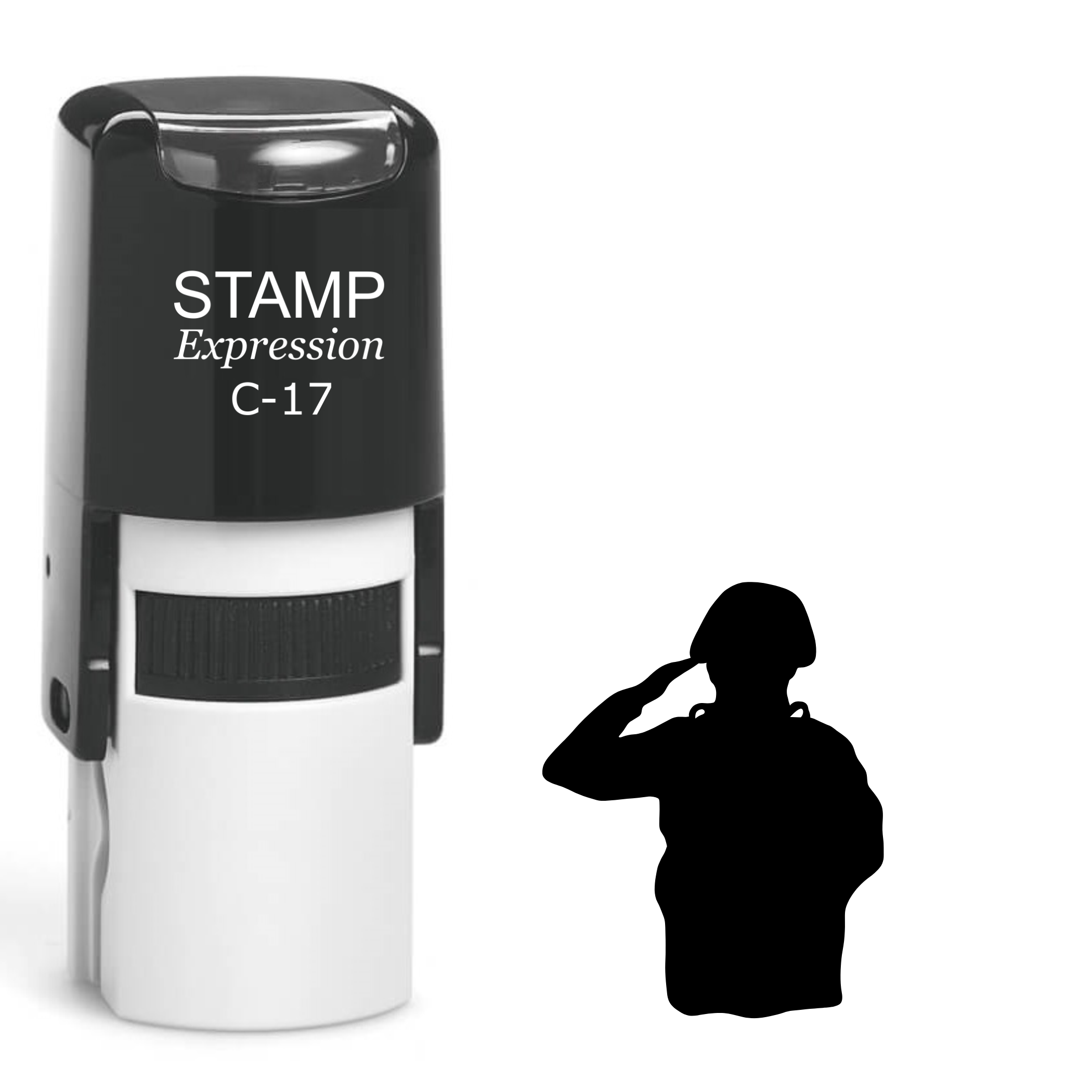 Saluting soldier wearing helmet Self Inking Rubber Stamp (SH-64699)