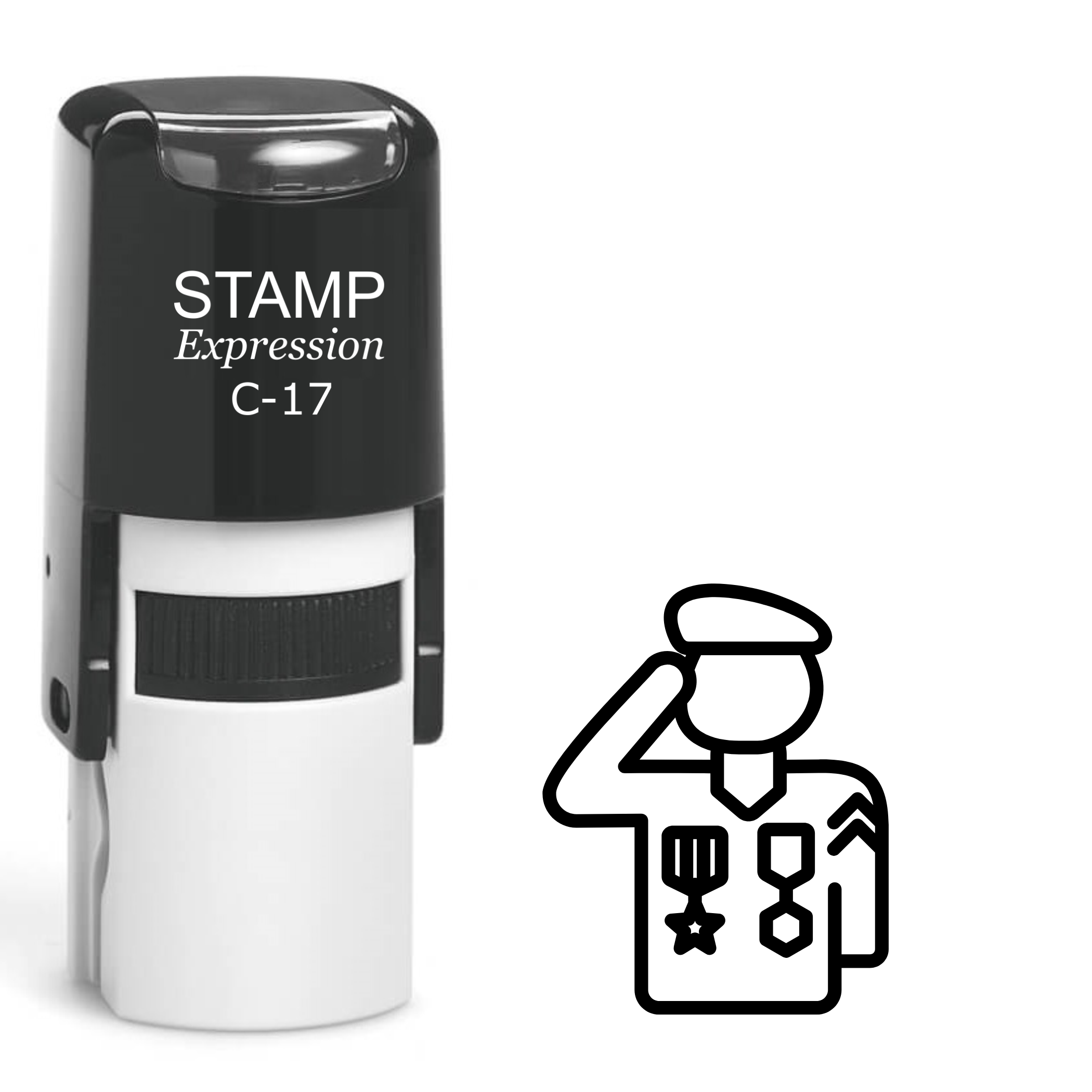 Cartoon saluting soldier outline Self Inking Rubber Stamp (SH-64717)