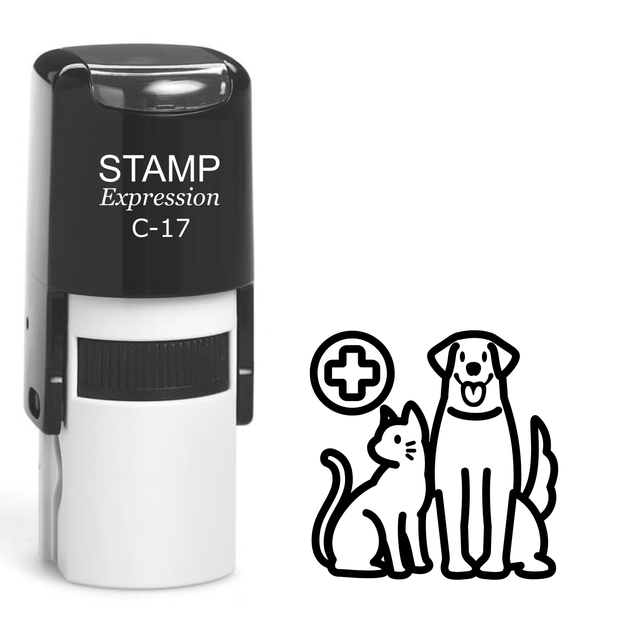 Cat and a dog outline with medical cross veterinarian Self Inking Rubber Stamp (SH-64729)