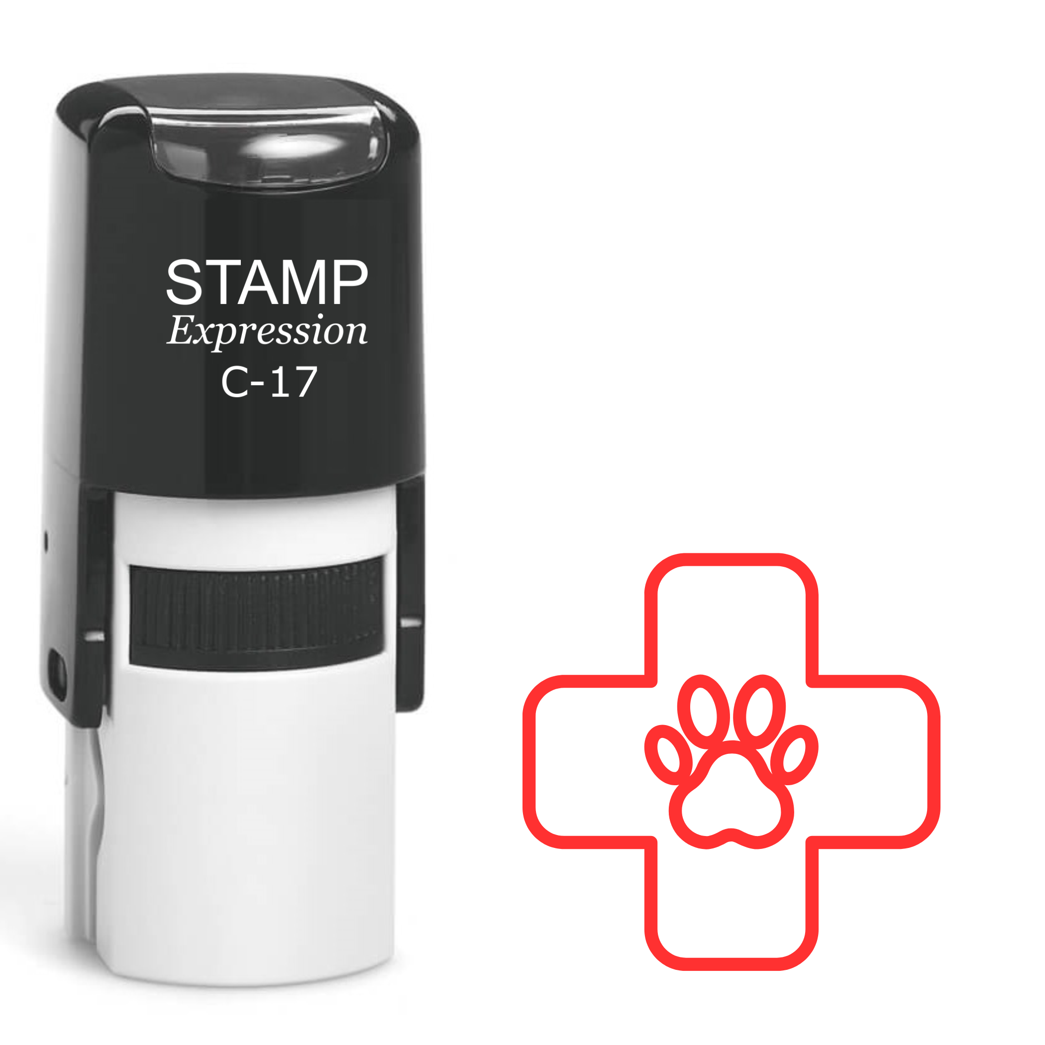 Paw print with medical cross outline veterinarian Self Inking Rubber Stamp (SH-64734)