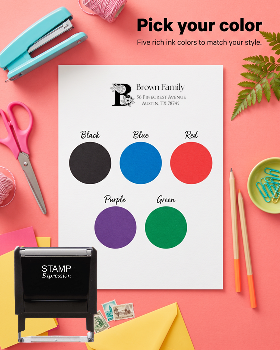 Floral B StampSelf-Inking Custom Rubber Stamp Personalized Return Address Stamp With Name and Address Self-Inking Custom Rubber Stamp | Personalized Return Address Stamp | Name & Address Customizable (70863)