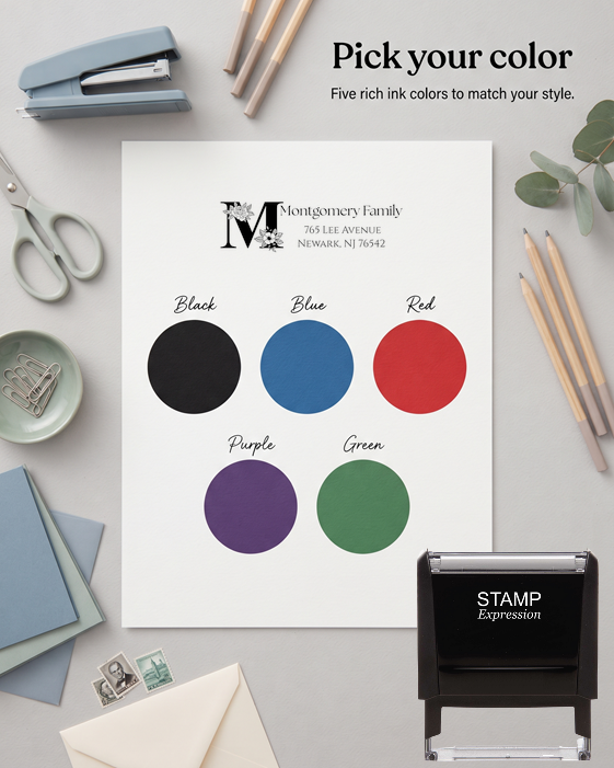 Floral M StampSelf-Inking Custom Rubber Stamp Personalized Return Address Stamp With Name and Address Self-Inking Custom Rubber Stamp | Personalized Return Address Stamp | Name & Address Customizable (70865)