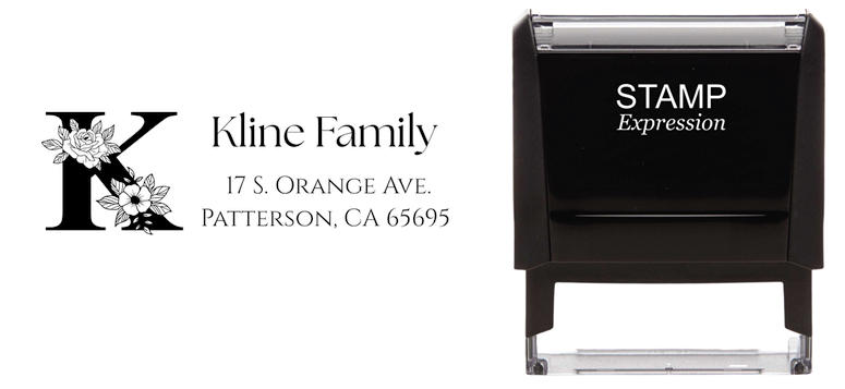 Floral K StampSelf-Inking Custom Rubber Stamp Personalized Return Address Stamp With Name and Address Self-Inking Custom Rubber Stamp | Personalized Return Address Stamp | Name & Address Customizable (70868)