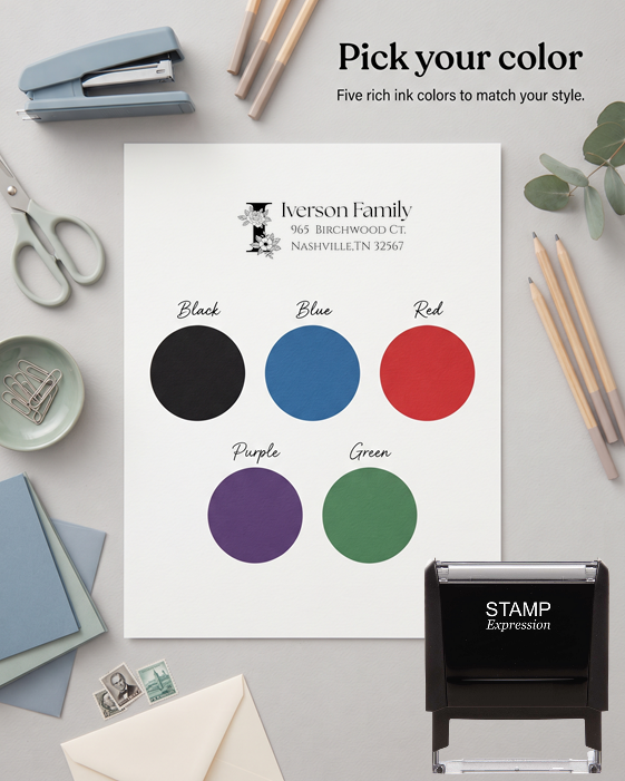 Floral I StampSelf-Inking Custom Rubber Stamp Personalized Return Address Stamp With Name and Address Self-Inking Custom Rubber Stamp | Personalized Return Address Stamp | Name & Address Customizable (70869)