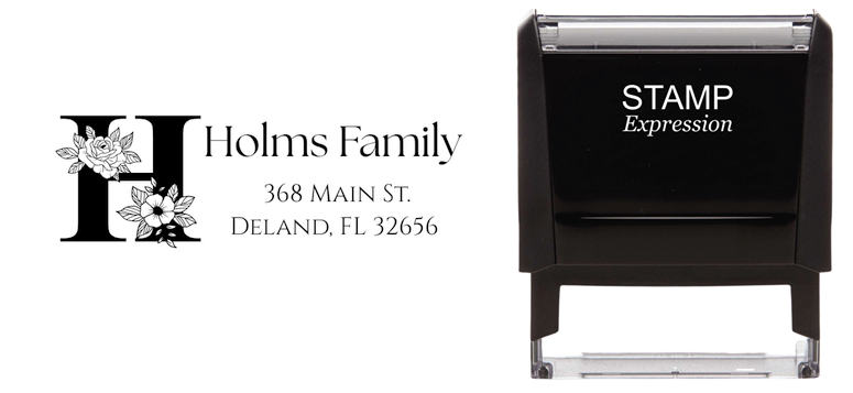 Floral H StampSelf-Inking Custom Rubber Stamp Personalized Return Address Stamp With Name and Address Self-Inking Custom Rubber Stamp | Personalized Return Address Stamp | Name & Address Customizable (70880)