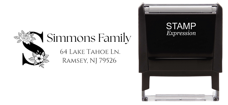 Floral S StampSelf-Inking Custom Rubber Stamp Personalized Return Address Stamp With Name and Address Self-Inking Custom Rubber Stamp | Personalized Return Address Stamp | Name & Address Customizable (70887)