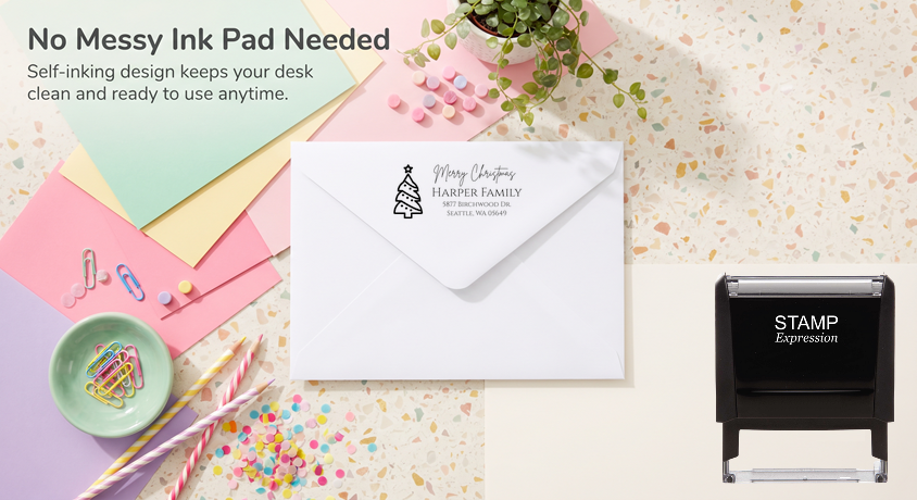 Christmas TreeSelf-Inking Custom Rubber Stamp Personalized Return Address Stamp With Name and Address Self-Inking Custom Rubber Stamp | Personalized Return Address Stamp | Name & Address Customizable (70929)
