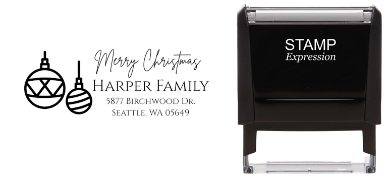 Two Christmas Ornaments Return Address Stamp