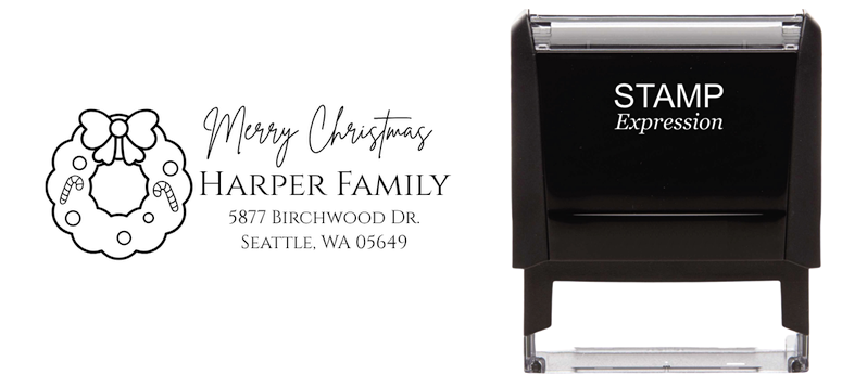 Merry Christmas Wreath with Candy Canes Address Stamp
