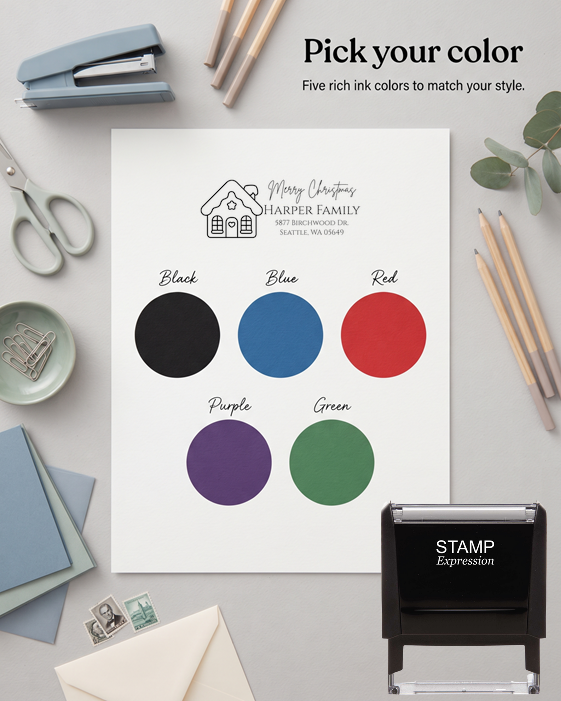 Merry Christmas Cute House Return Address Stamp