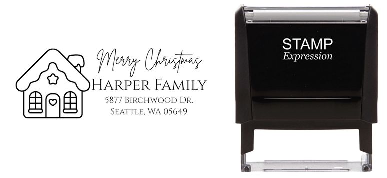 Merry Christmas Cute House Return Address Stamp