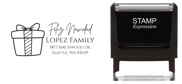Feliz Navidad Christmas Present Address Stamp