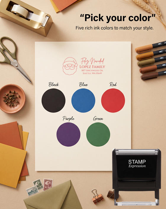 Feliz Navidad Santa HeadSelf-Inking Custom Rubber Stamp Personalized Return Address Stamp With Name and Address Self-Inking Custom Rubber Stamp | Personalized Return Address Stamp | Name & Address Customizable (70937)