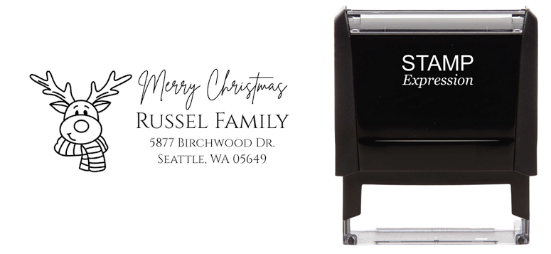 Merry Christmas Reindeer Return Address Stamp