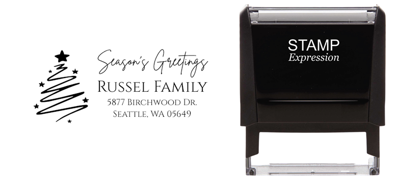Season's Greetings Christmas TreeSelf-Inking Custom Rubber Stamp Personalized Return Address Stamp With Name and Address Self-Inking Custom Rubber Stamp | Personalized Return Address Stamp | Name & Address Customizable (70940)
