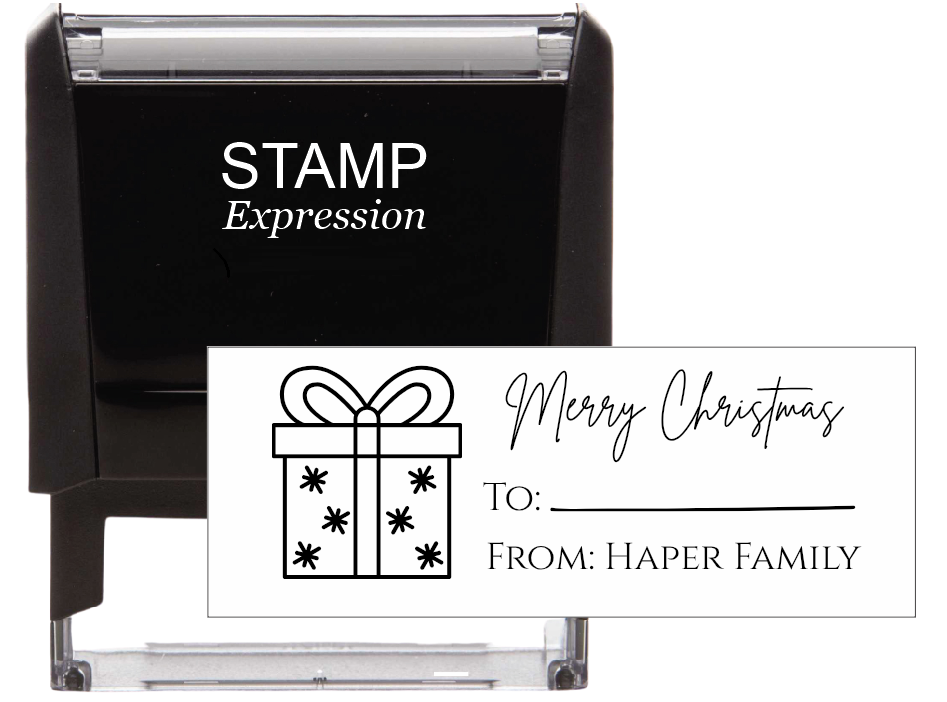 Merry Christmas Present From To GiftSelf-Inking Custom Rubber Stamp Personalized Return Address Stamp With Name and Address Self-Inking Custom Rubber Stamp | Personalized Return Address Stamp | Name & Address Customizable (70942)