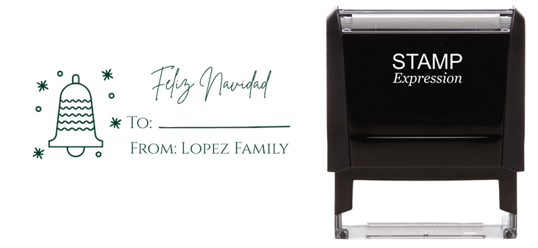 Feliz Navidad Gift Stamp From To with Christmas Bell Address Stamp