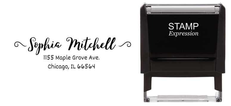 Sophia Mitchell with Two Swirls on Each SideSelf-Inking Custom Rubber Stamp Personalized Return Address Stamp With Name and Address Self-Inking Custom Rubber Stamp | Personalized Return Address Stamp | Name & Address Customizable (70982)