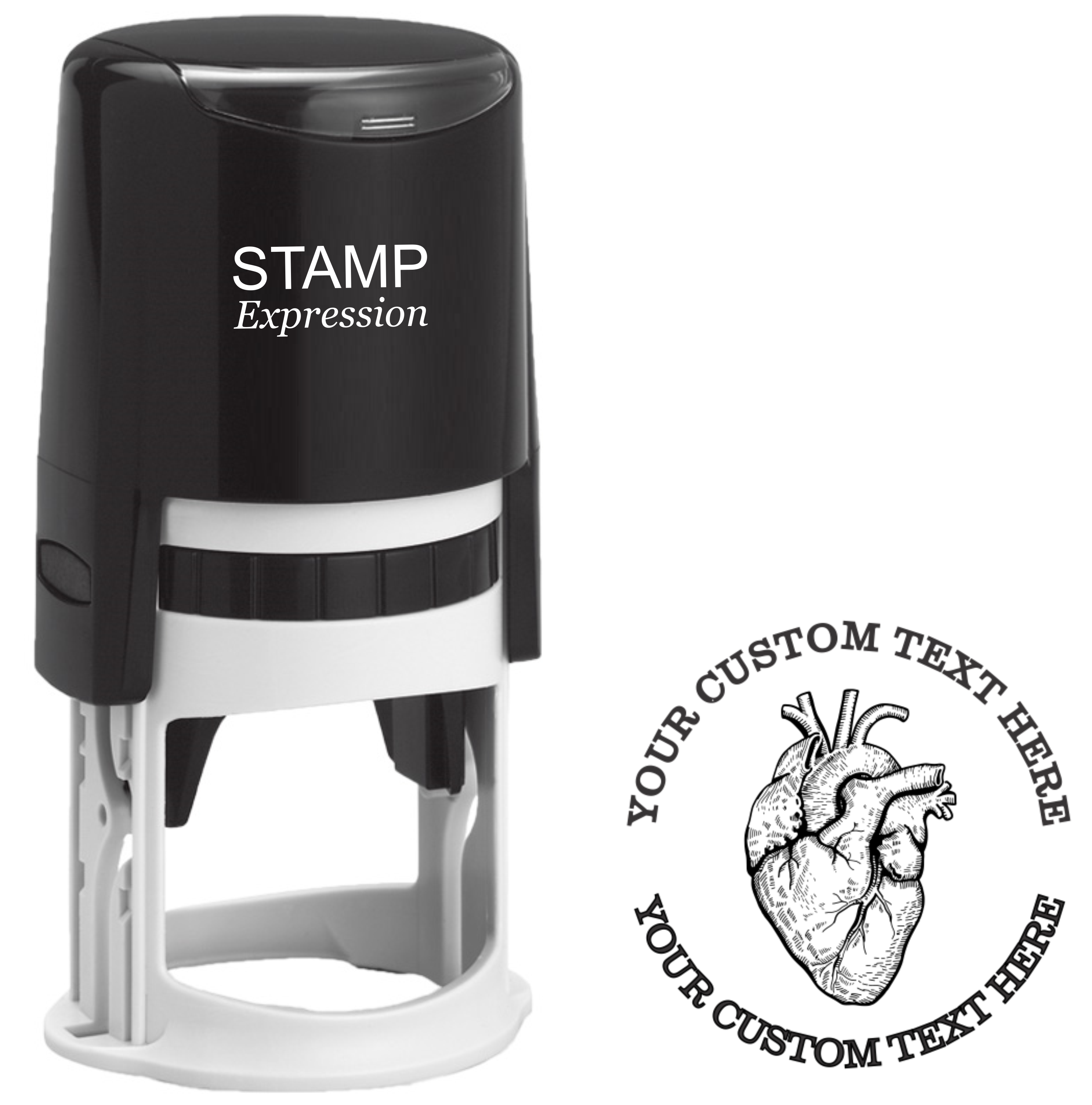 Human Heart Custom Stamp - Self Inking. Personalized Medical Heart Surgeon Return Rubber Stamp with Lines of Text (SH-76331)