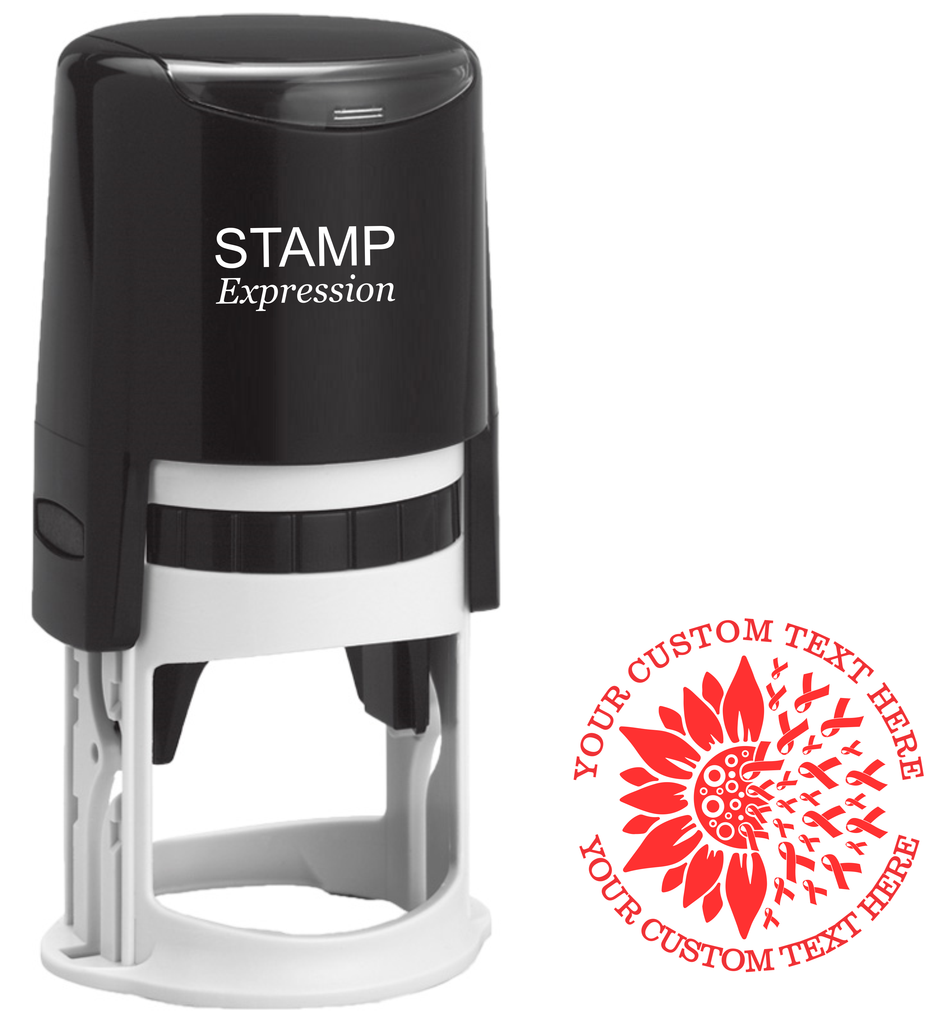 Breast Cancer Awareness Custom Self-Inking Rubber Stamp | Ribbon Design | Personalized Address Stamp with Lines of Text (SH-76332)